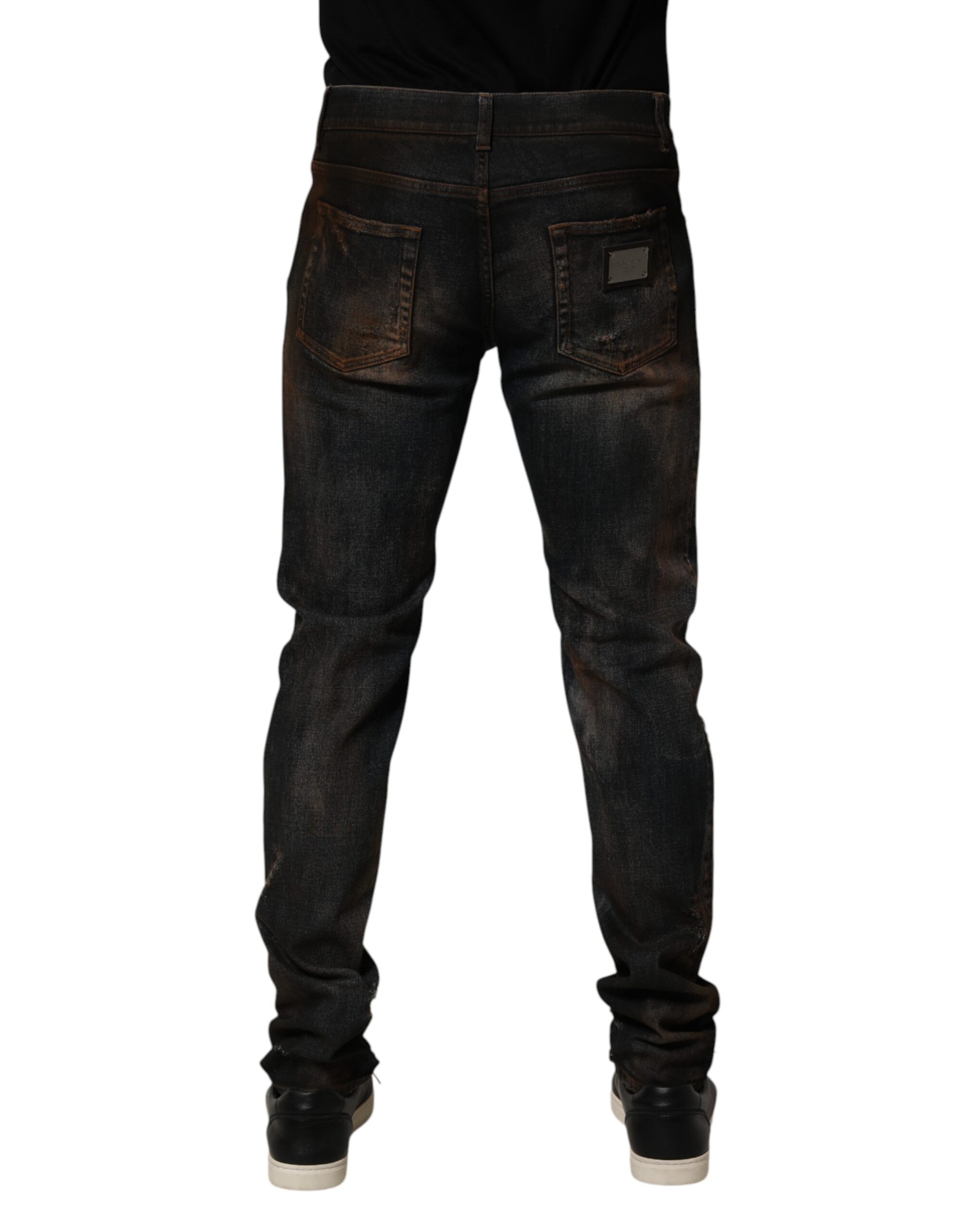 Dolce & Gabbana Black Cotton Skinny Tattered Men Denim Jeans - Image 4