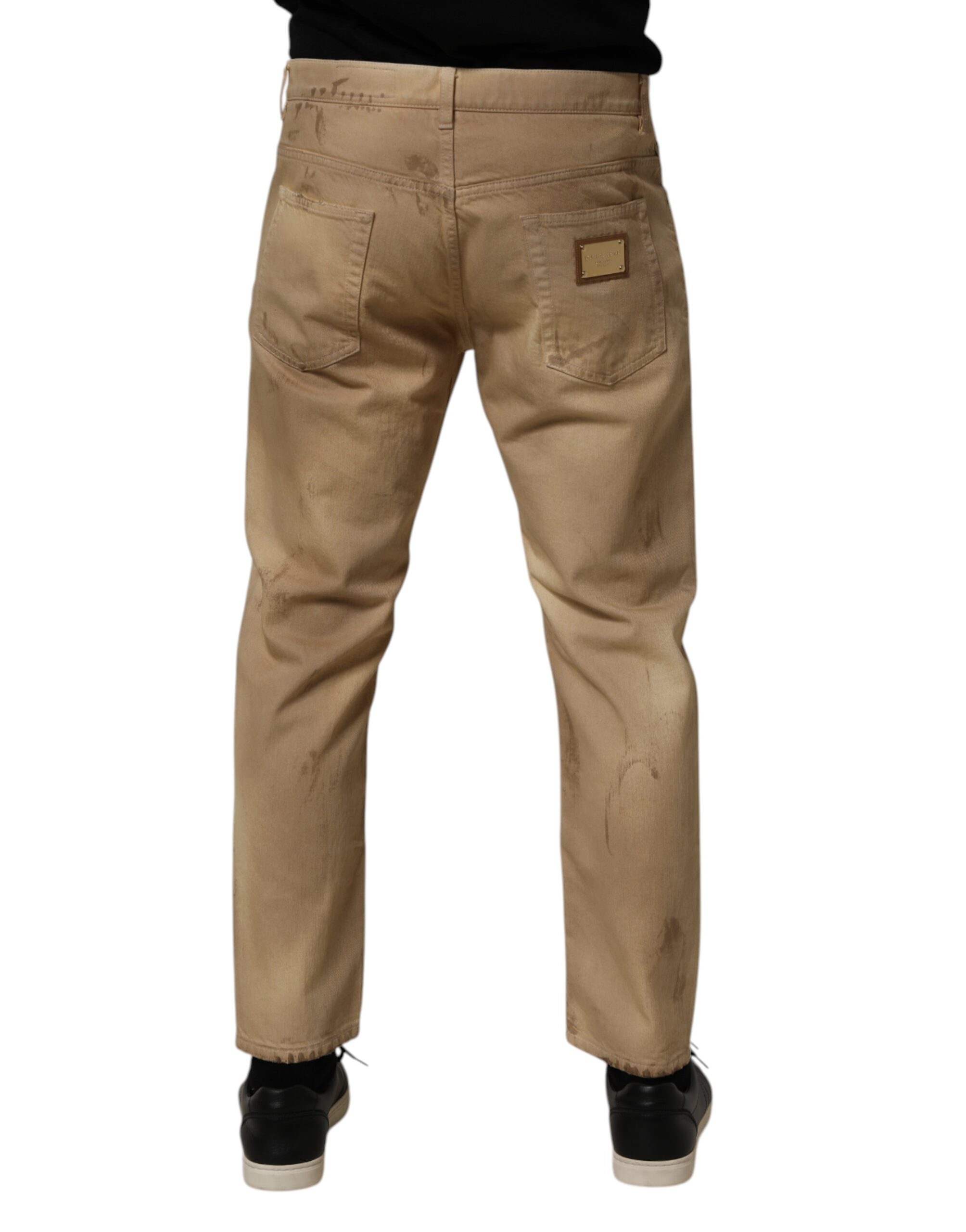 Dolce & Gabbana Beige Cotton Loose Tattered Men Denim Jeans - Image 4