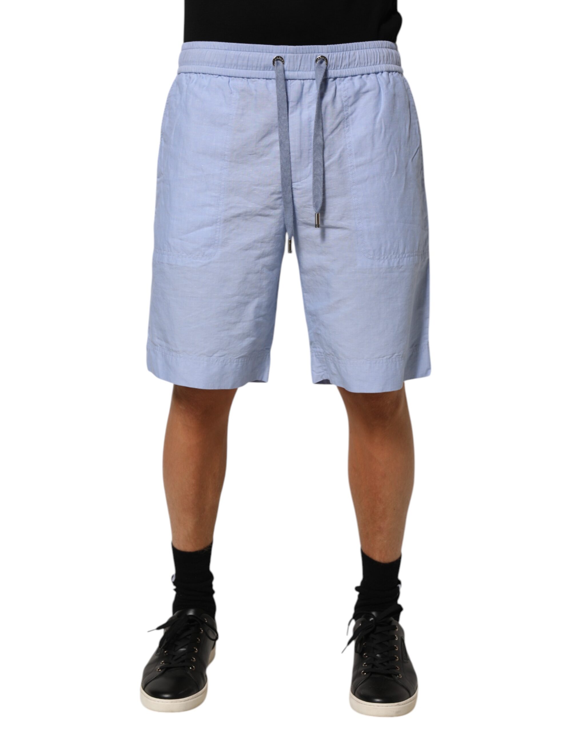 Dolce & Gabbana Light Blue Linen Mid Waist Men Bermuda Shorts - Image 2