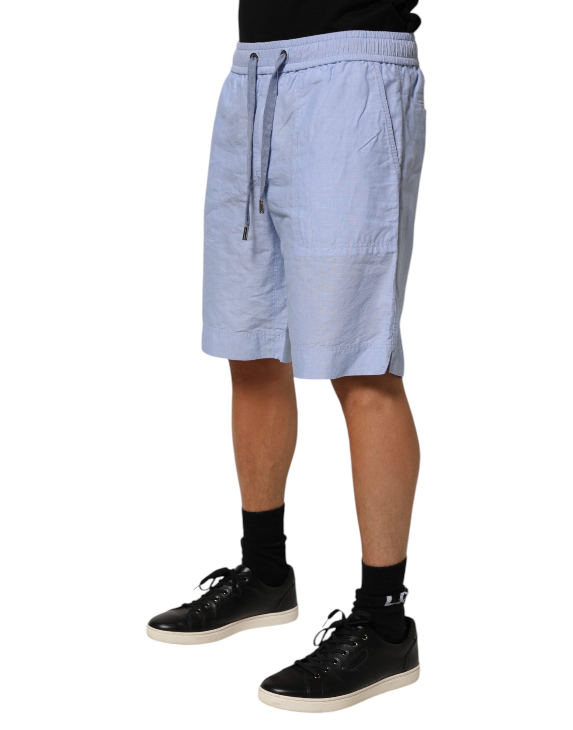 Dolce & Gabbana Light Blue Linen Mid Waist Men Bermuda Shorts - Image 3