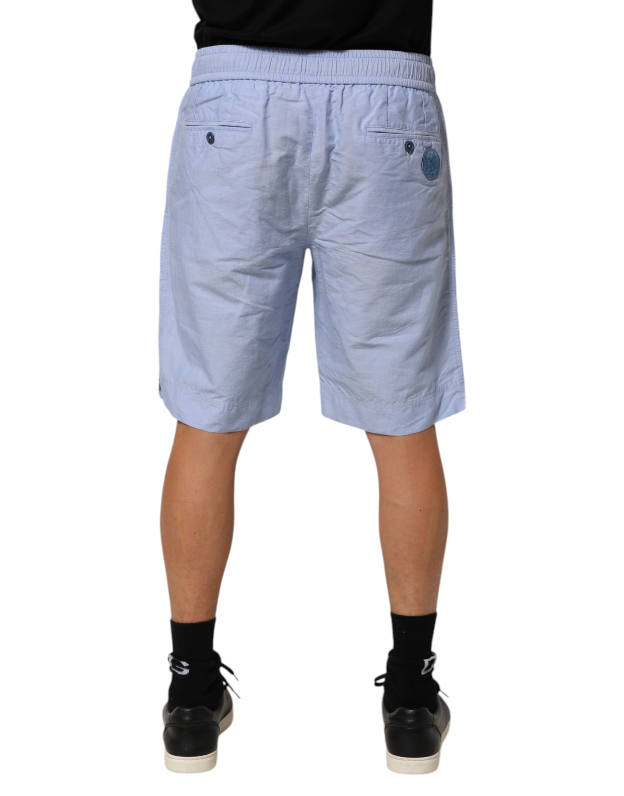 Dolce & Gabbana Light Blue Linen Mid Waist Men Bermuda Shorts - Image 4