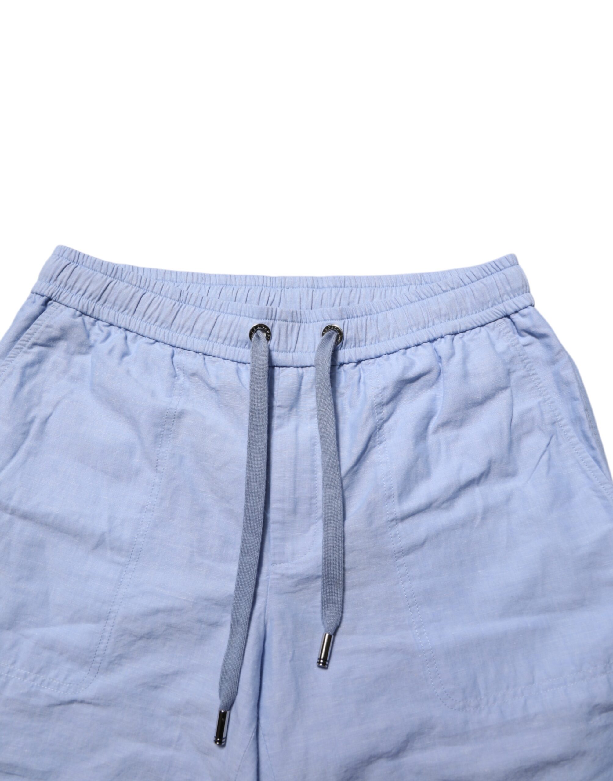 Dolce & Gabbana Light Blue Linen Mid Waist Men Bermuda Shorts - Image 5