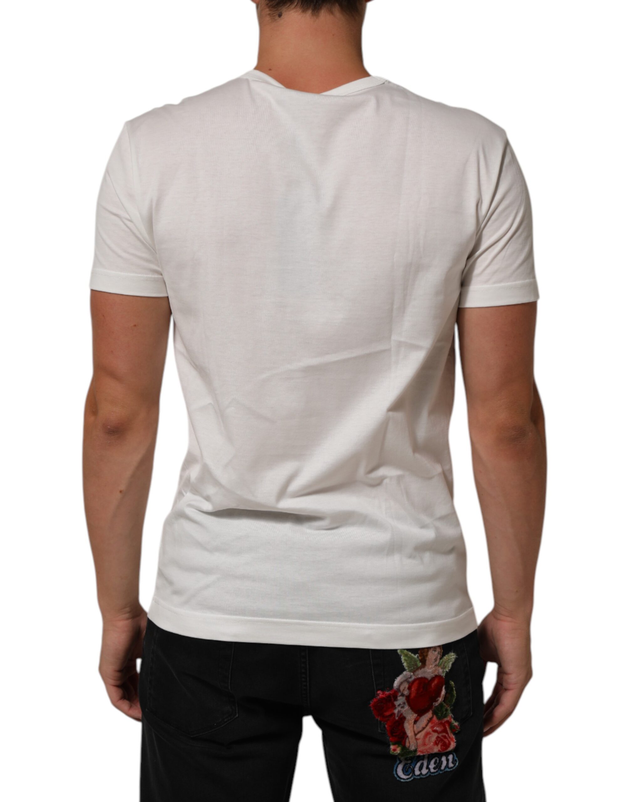 Dolce & Gabbana White Logo Patch Cotton Crew Neck Men T-shirt - Image 4