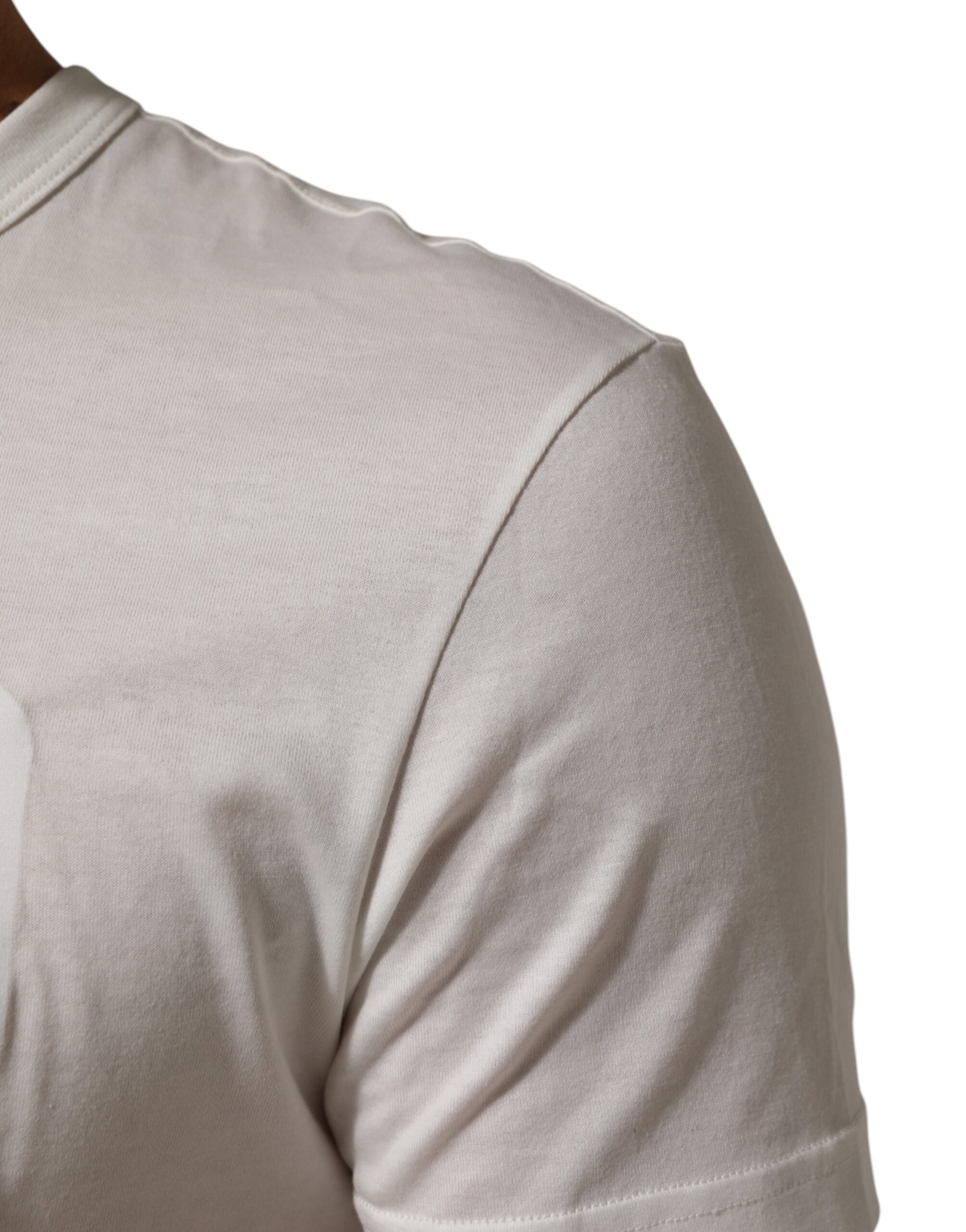 Dolce & Gabbana White Logo Patch Cotton Crew Neck Men T-shirt - Image 6