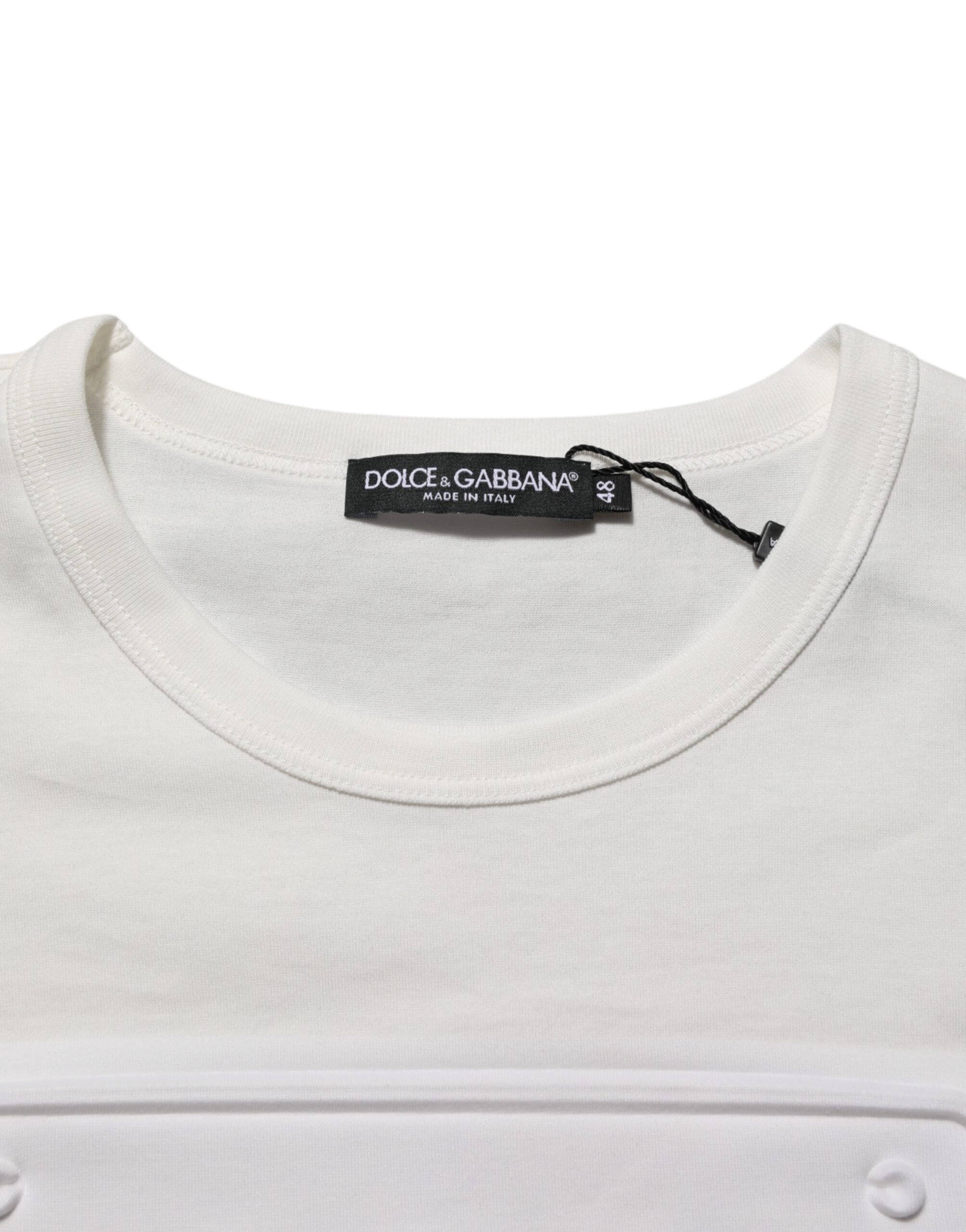 Dolce & Gabbana White Logo Patch Cotton Crew Neck Men T-shirt - Image 7