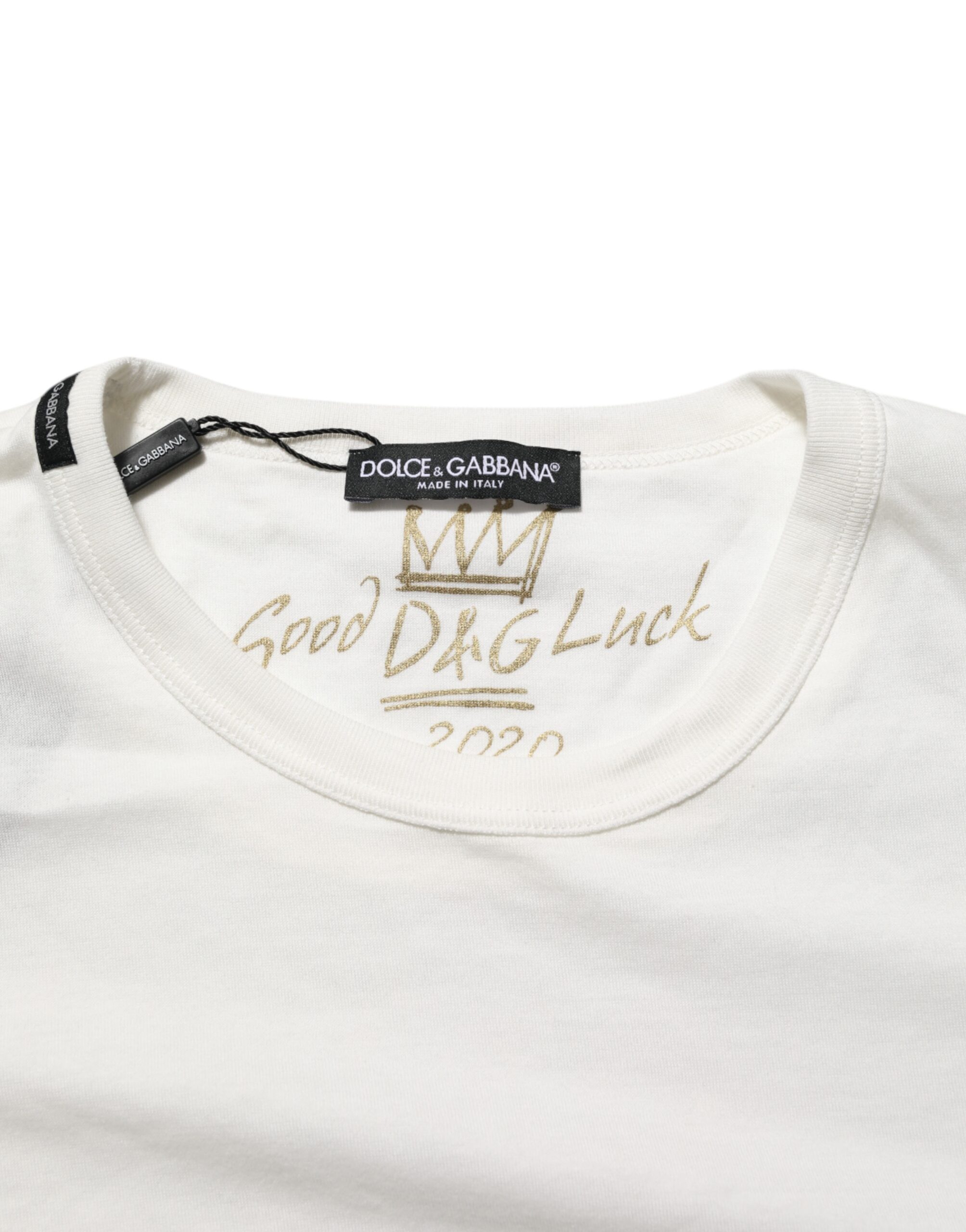 Dolce & Gabbana White Cotton Goodluck 2020 Crew Neck T-shirt - Image 7