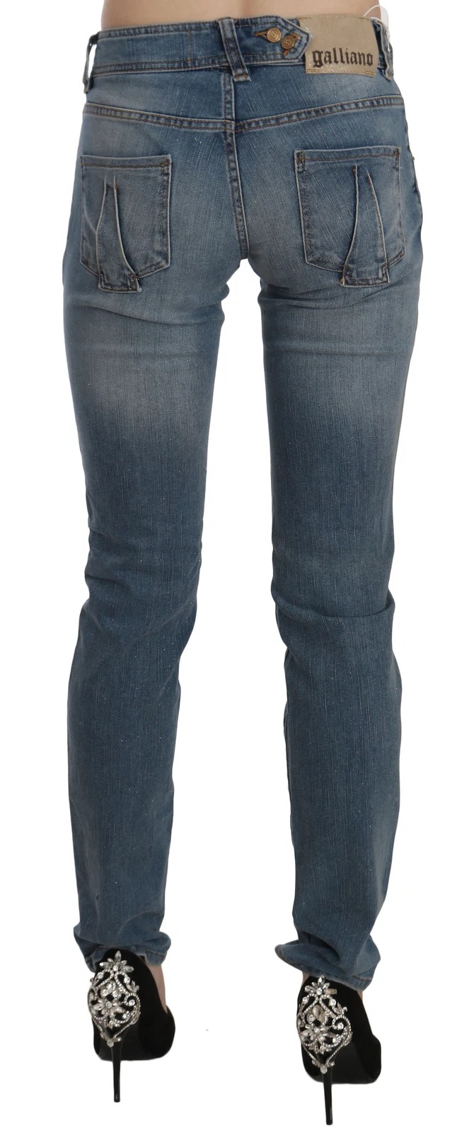 John Galliano Blue Washed Mid Waist Skinny Casual Denim Pants - Image 3
