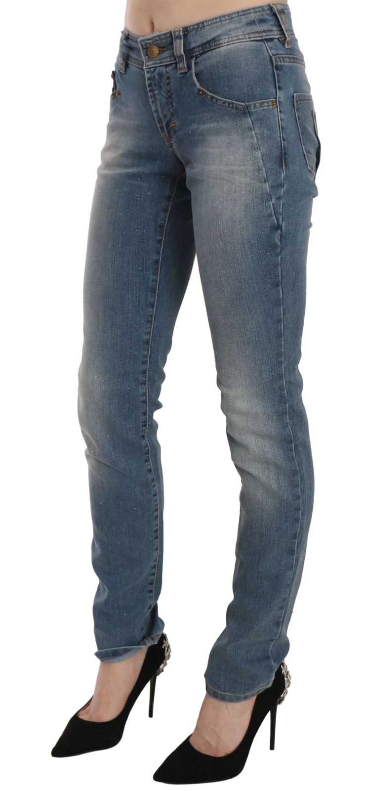 John Galliano Blue Washed Mid Waist Skinny Casual Denim Pants - Image 4