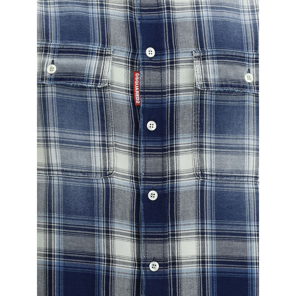 Dsquared² Blue Cotton Pattern Shirt - Image 3