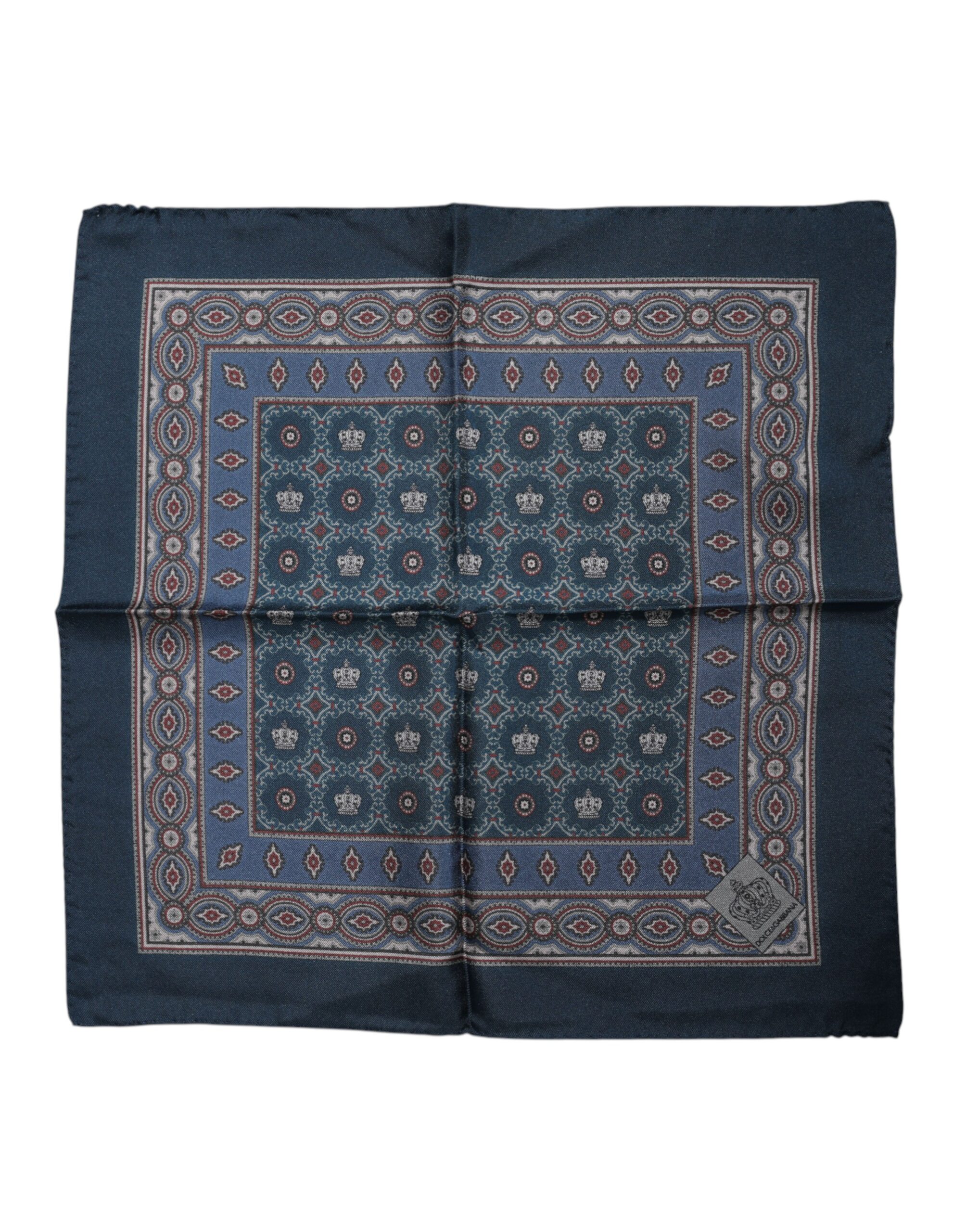 Dolce & Gabbana Blue Printed Silk Square Men Foulard Scarf - Image 2