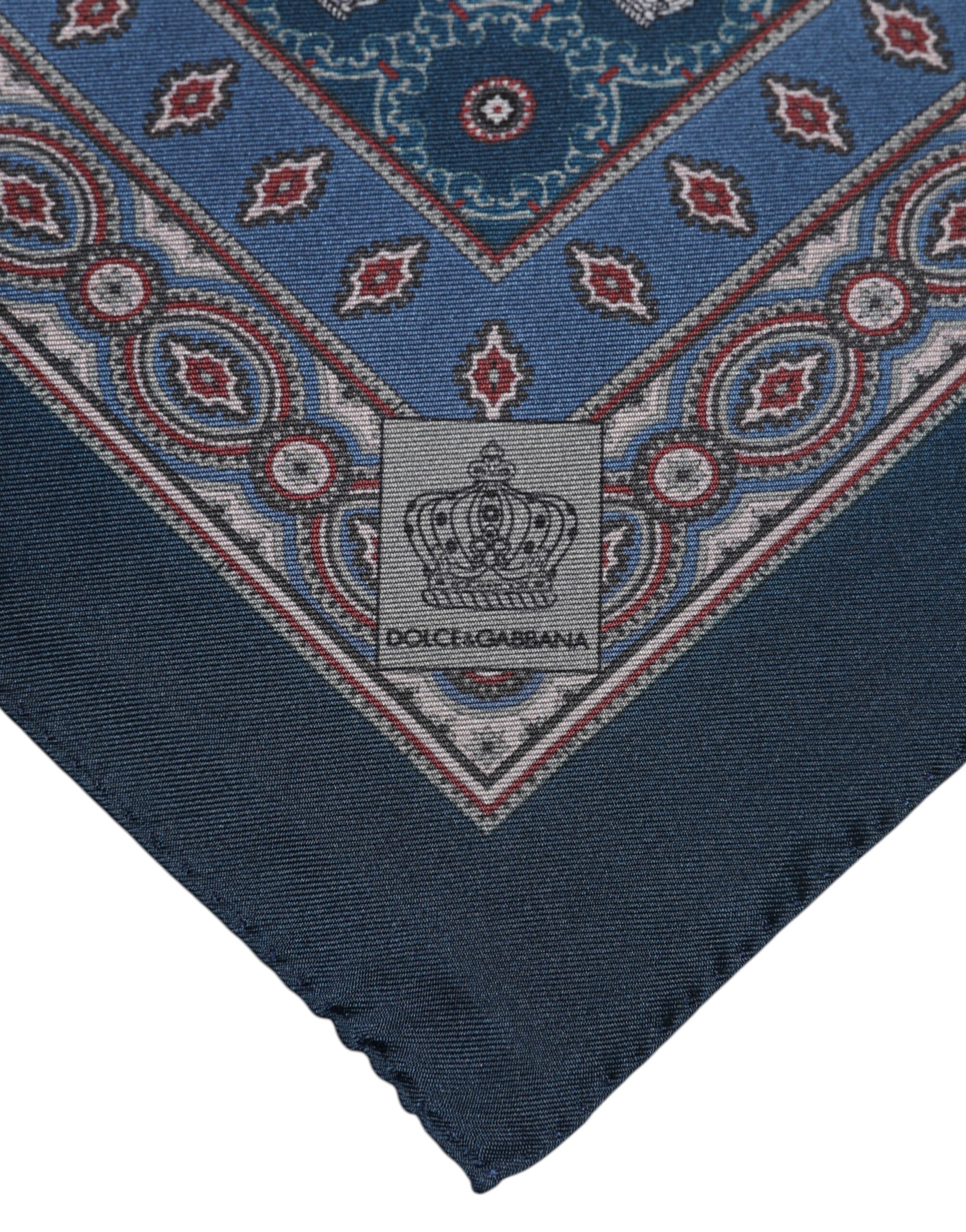 Dolce & Gabbana Blue Printed Silk Square Men Foulard Scarf - Image 4