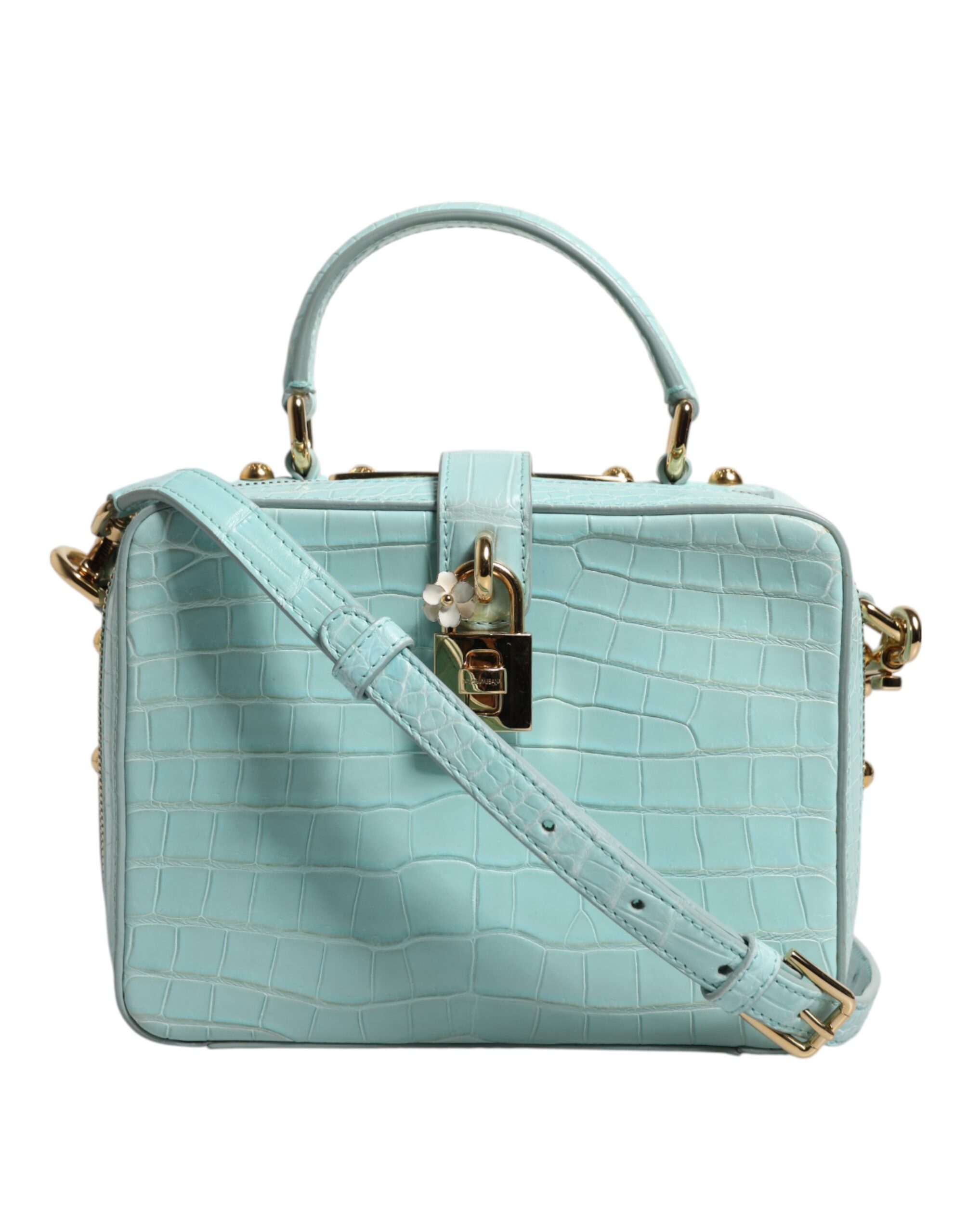 Dolce & Gabbana Mint Green Embossed Leather Padlock Shoulder Bag - Image 3