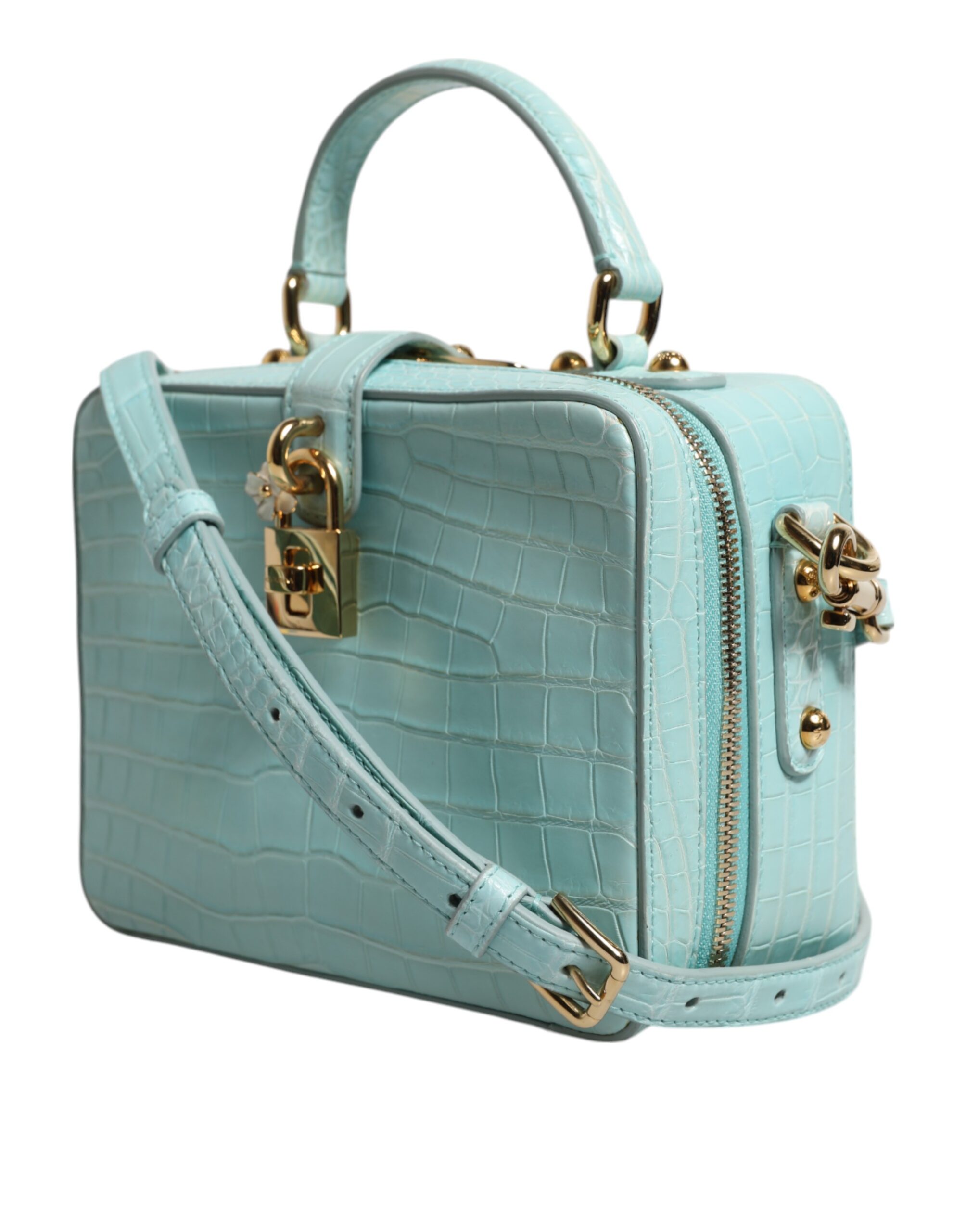 Dolce & Gabbana Mint Green Embossed Leather Padlock Shoulder Bag - Image 4