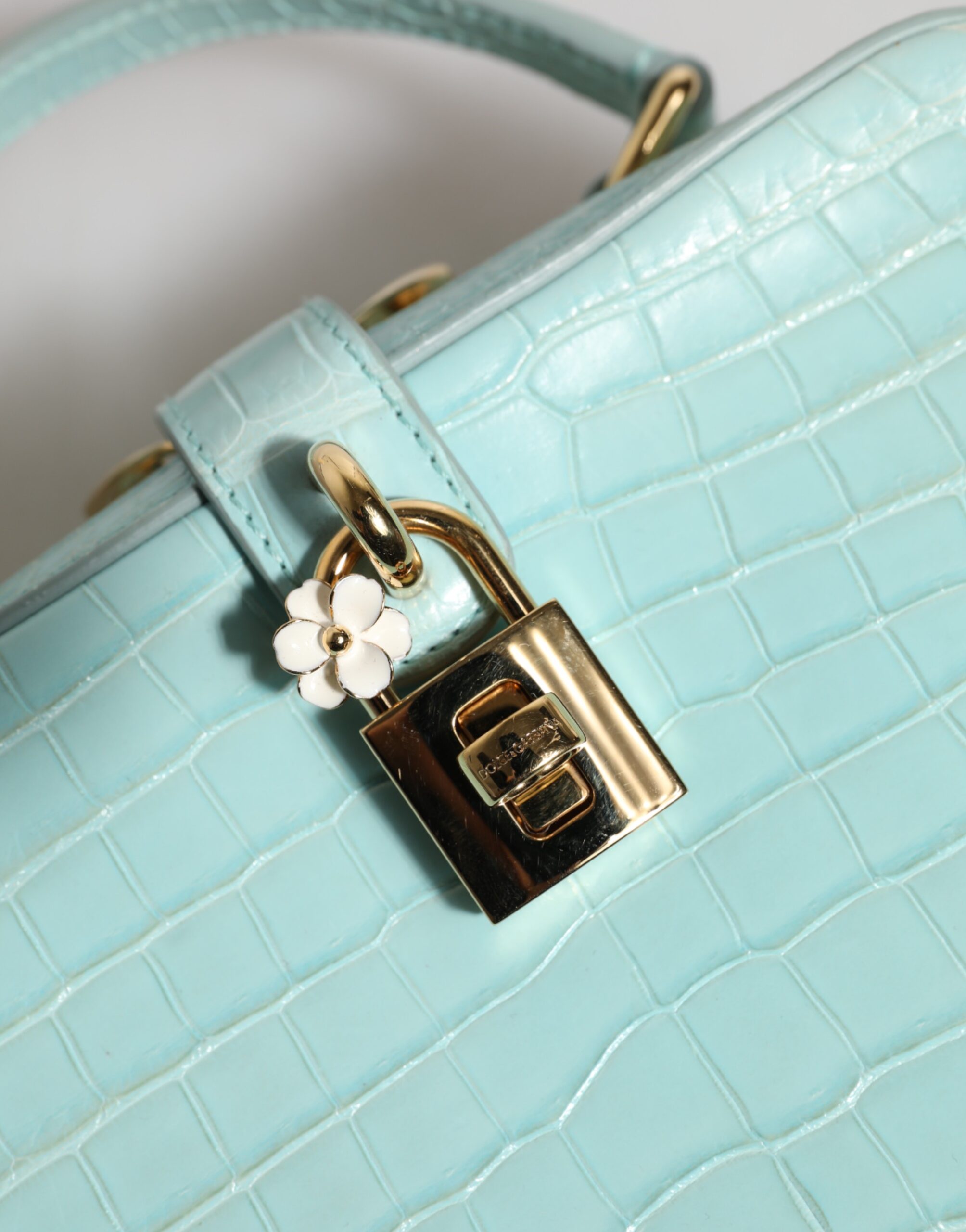 Dolce & Gabbana Mint Green Embossed Leather Padlock Shoulder Bag - Image 7