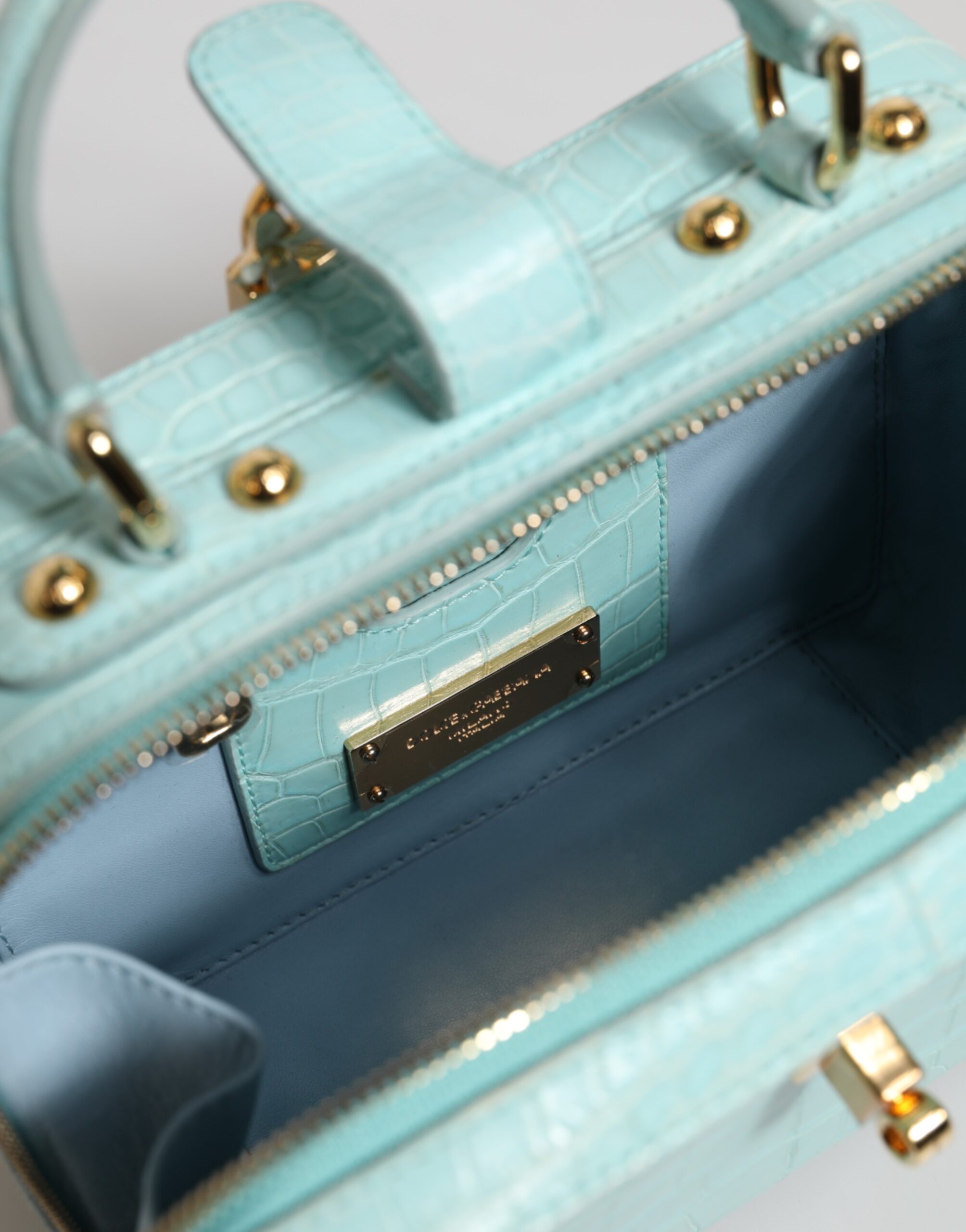Dolce & Gabbana Mint Green Embossed Leather Padlock Shoulder Bag - Image 8