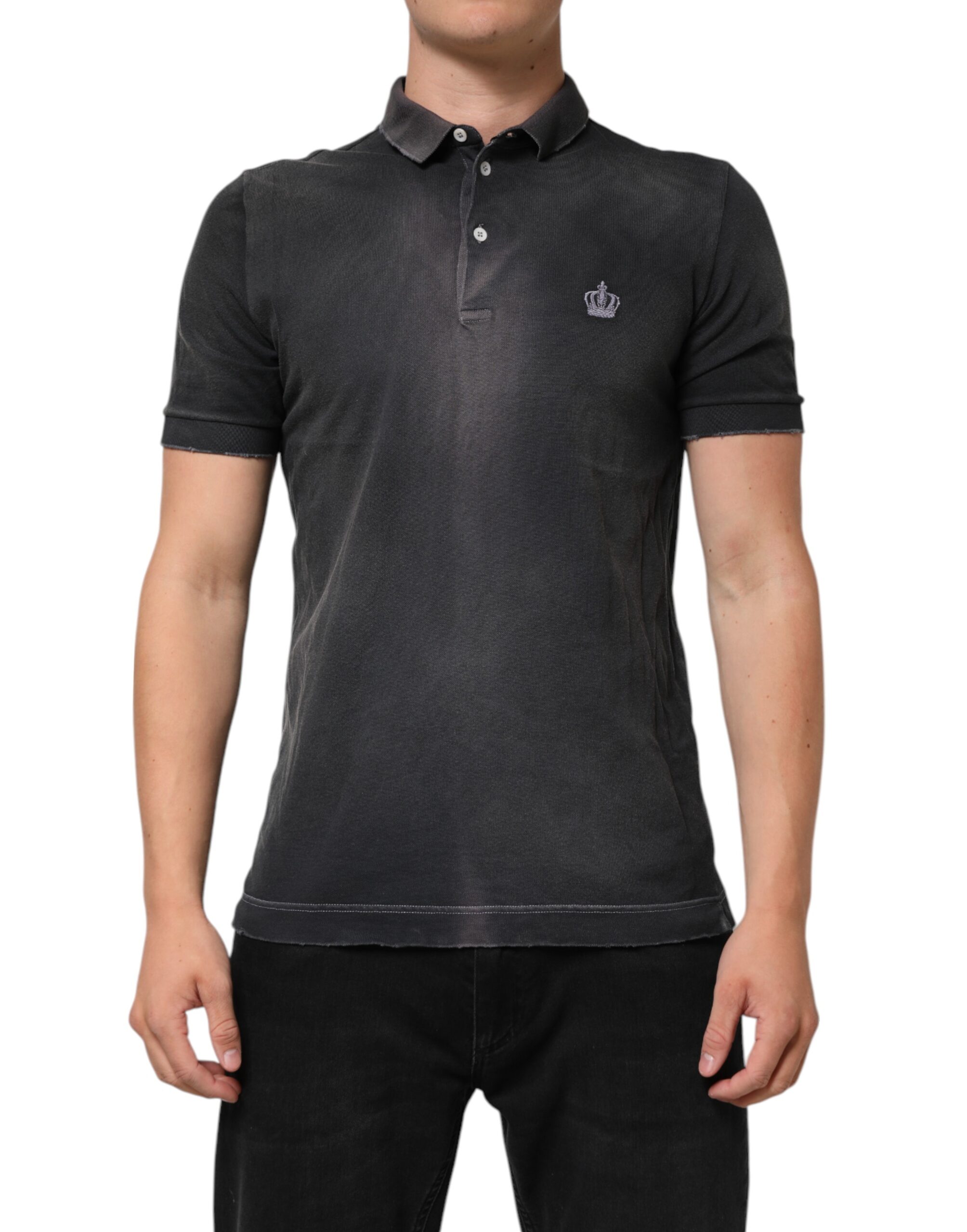Dolce & Gabbana Gray Cotton Crown Collared Men Polo T-shirt - Image 2