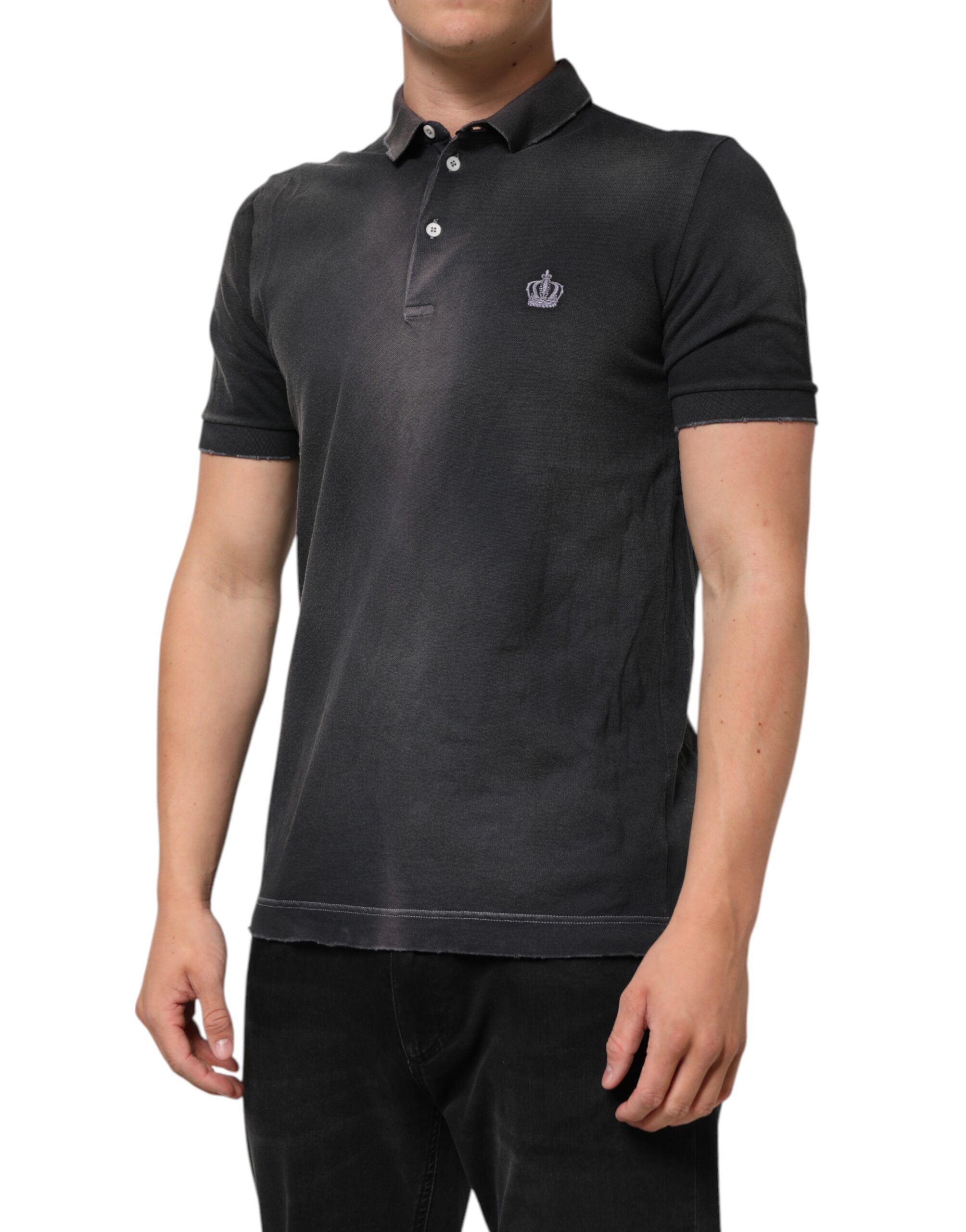 Dolce & Gabbana Gray Cotton Crown Collared Men Polo T-shirt - Image 3