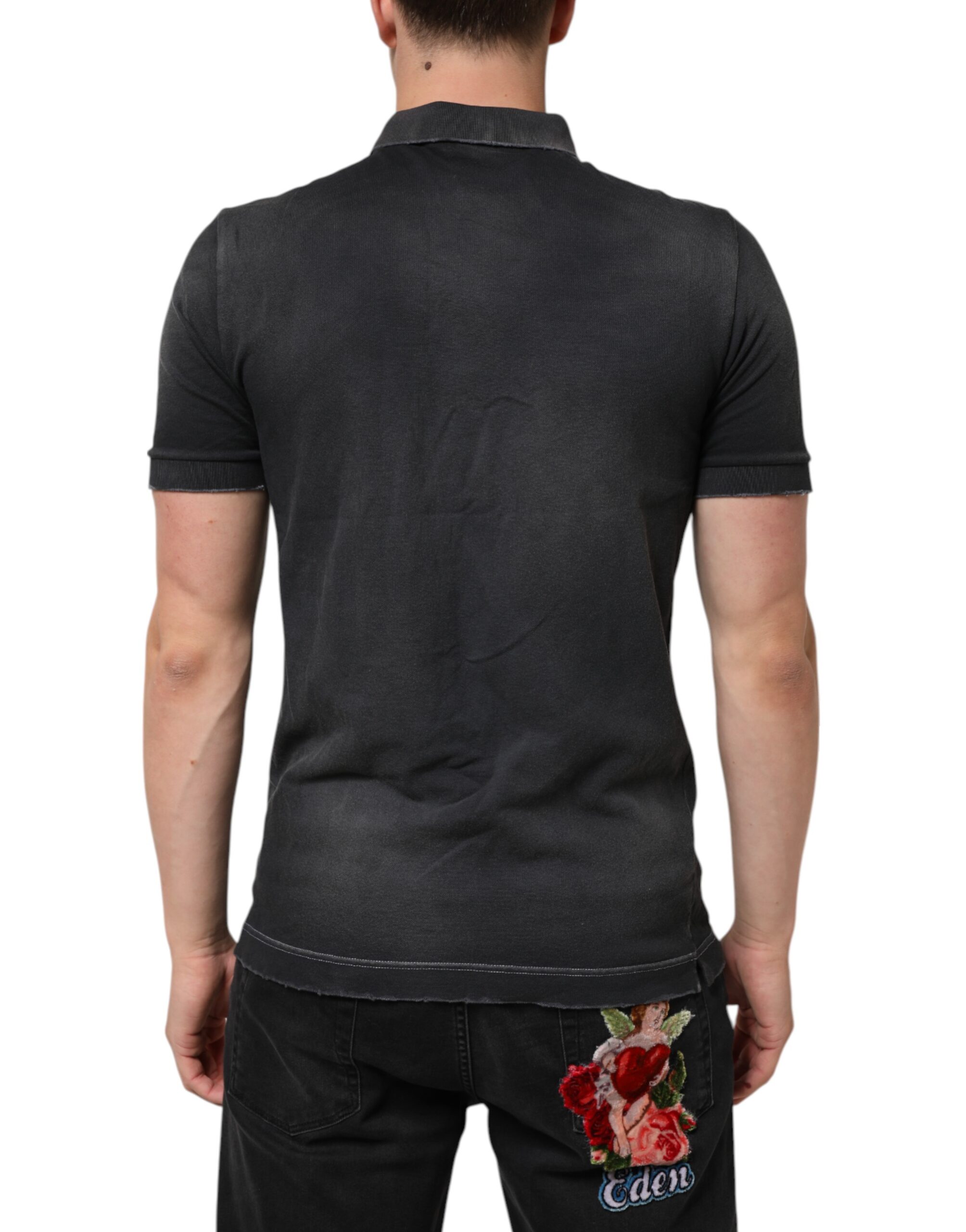 Dolce & Gabbana Gray Cotton Crown Collared Men Polo T-shirt - Image 4