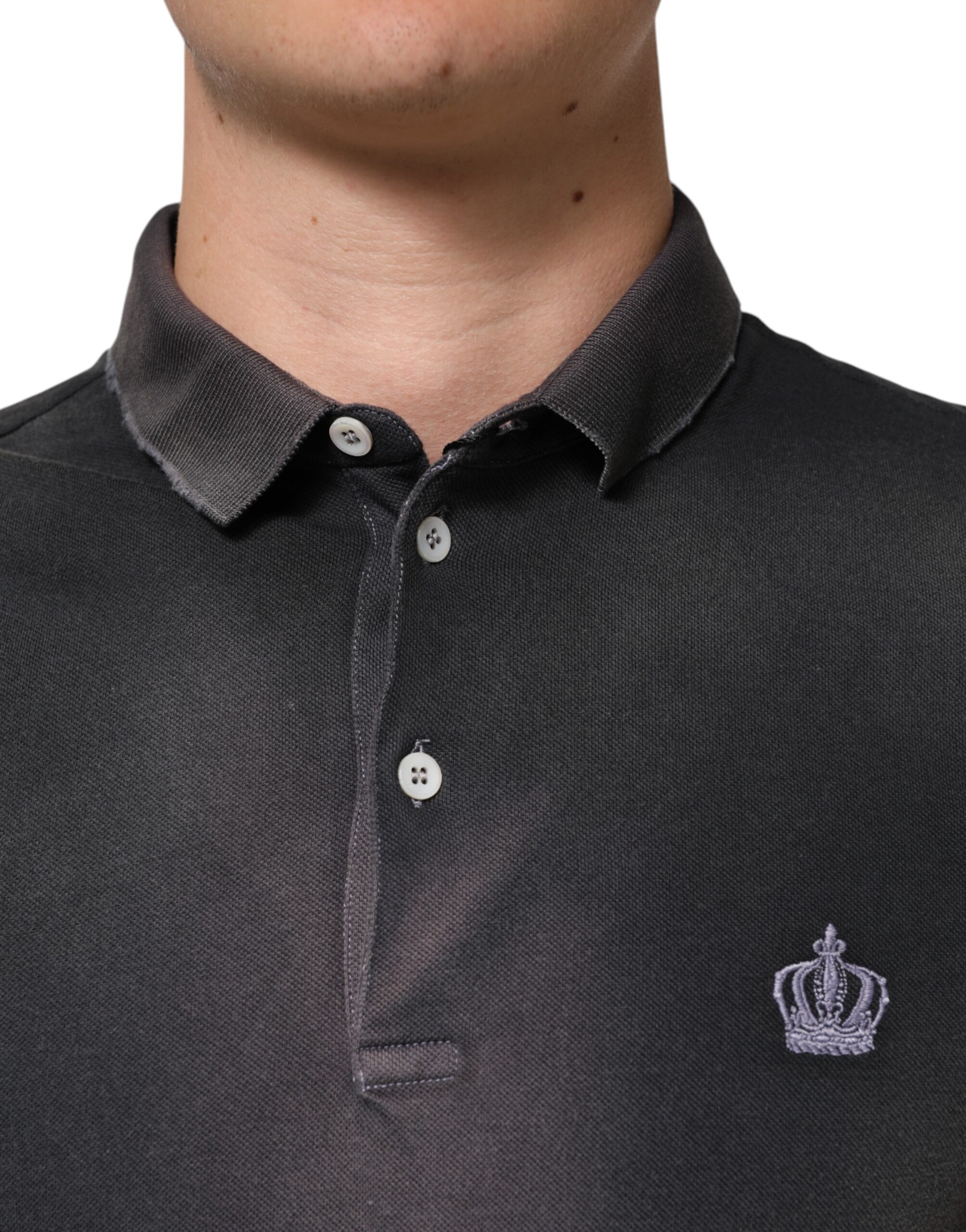 Dolce & Gabbana Gray Cotton Crown Collared Men Polo T-shirt - Image 5