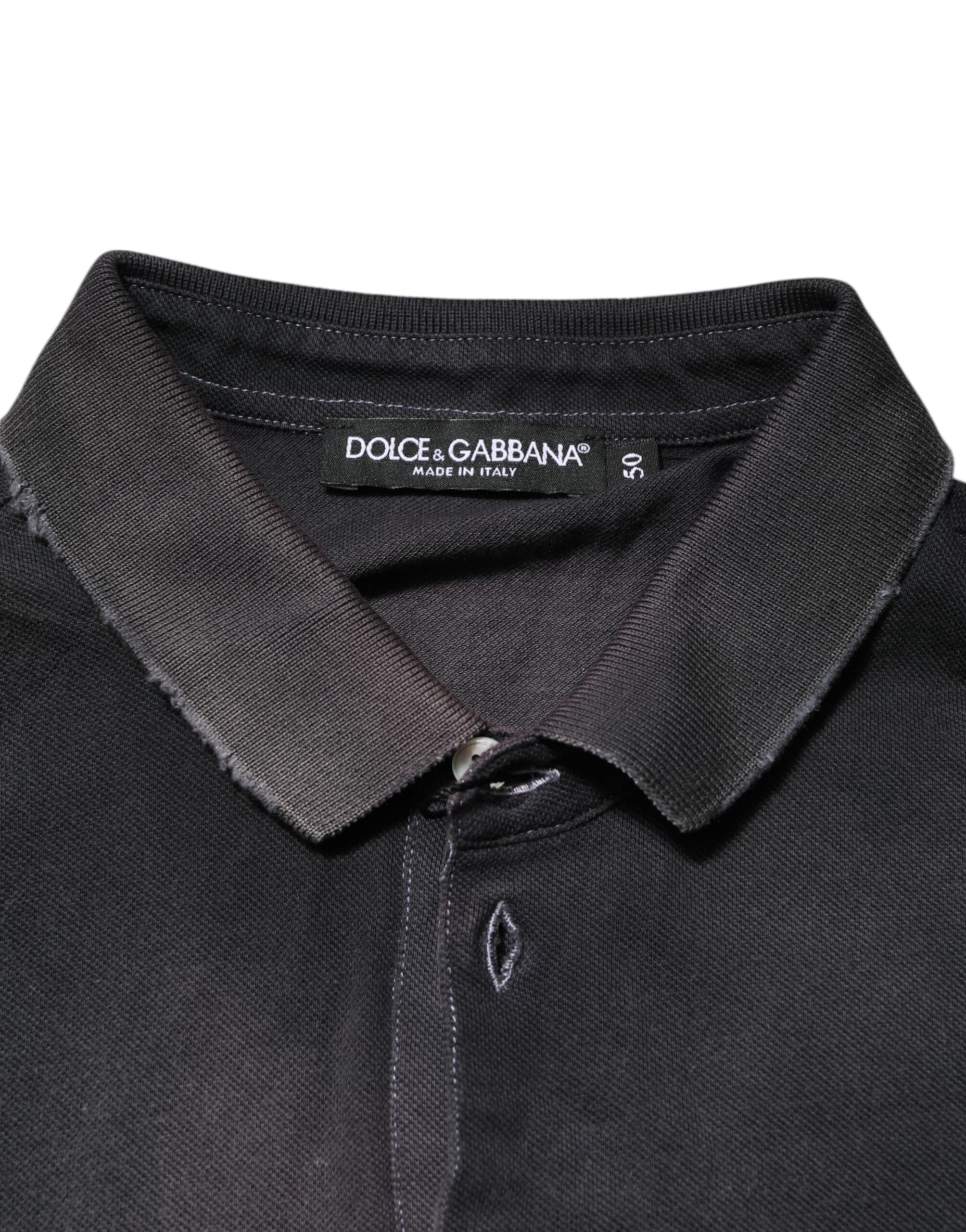 Dolce & Gabbana Gray Cotton Crown Collared Men Polo T-shirt - Image 6
