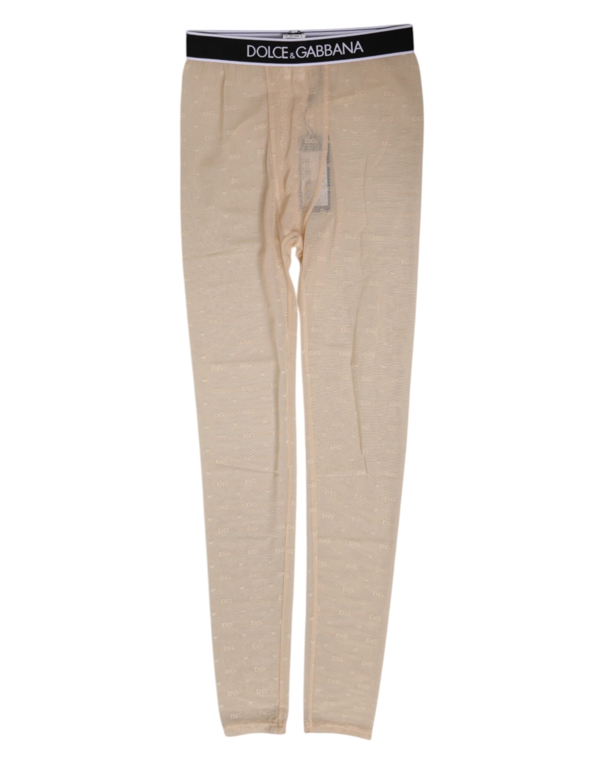 Dolce & Gabbana Beige Nylon Logo Lace Leggings Pants Underwear - Image 2