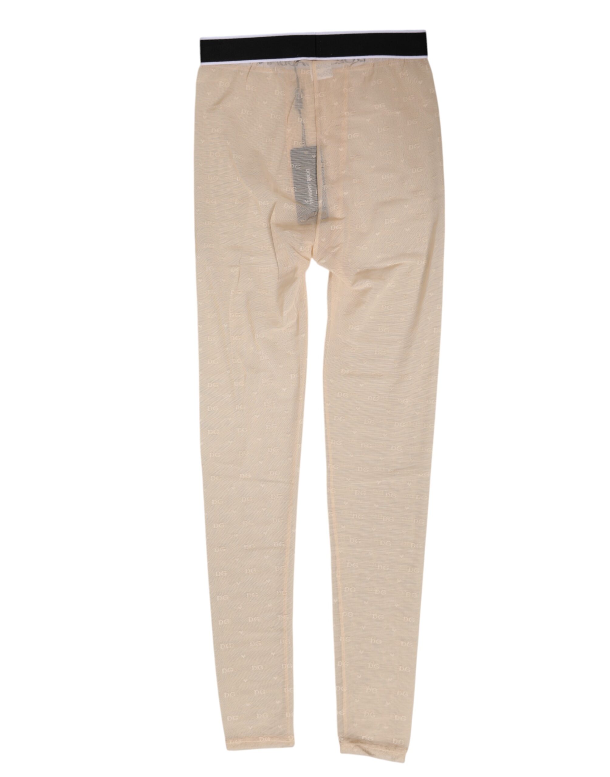 Dolce & Gabbana Beige Nylon Logo Lace Leggings Pants Underwear - Image 3
