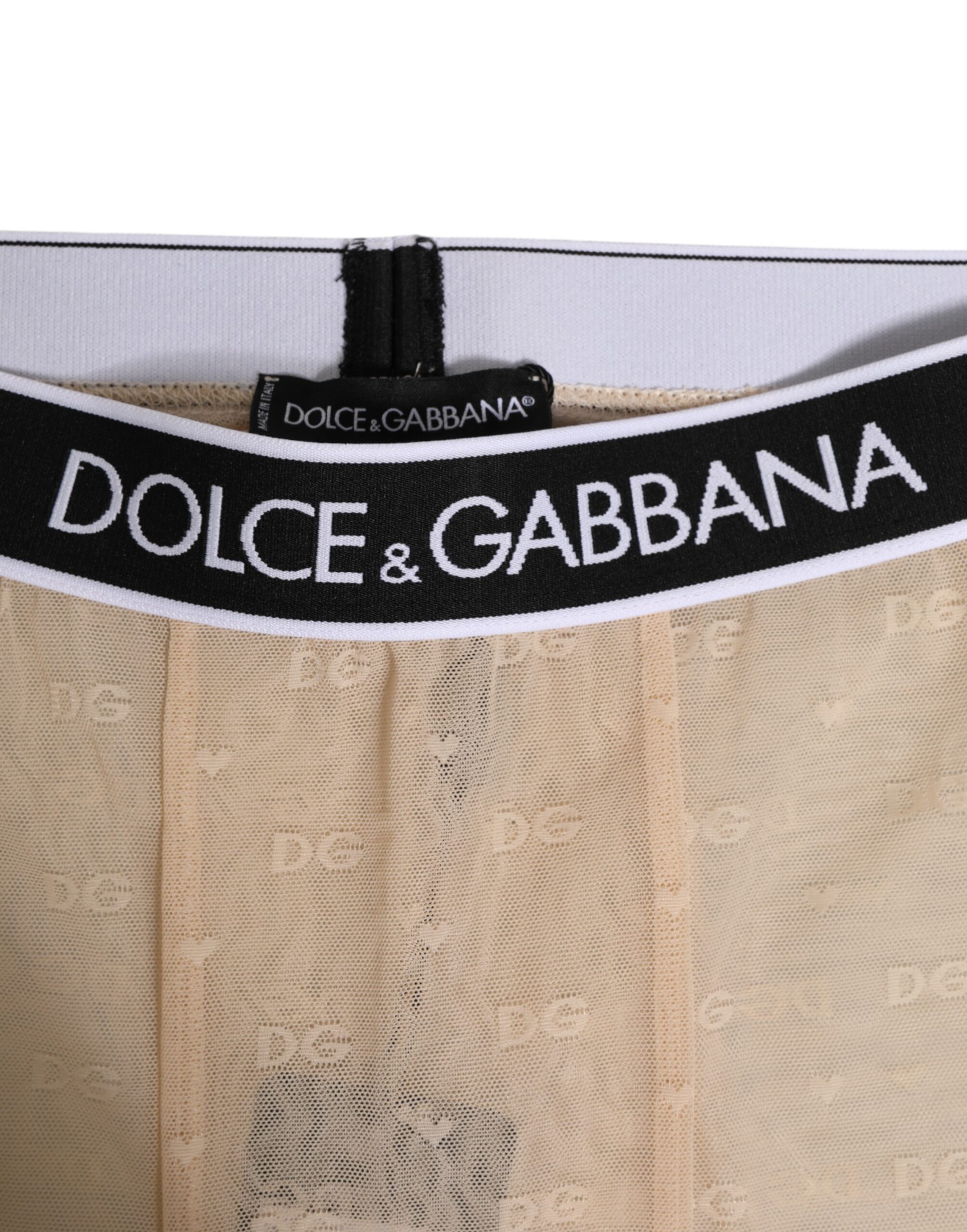 Dolce & Gabbana Beige Nylon Logo Lace Leggings Pants Underwear - Image 5