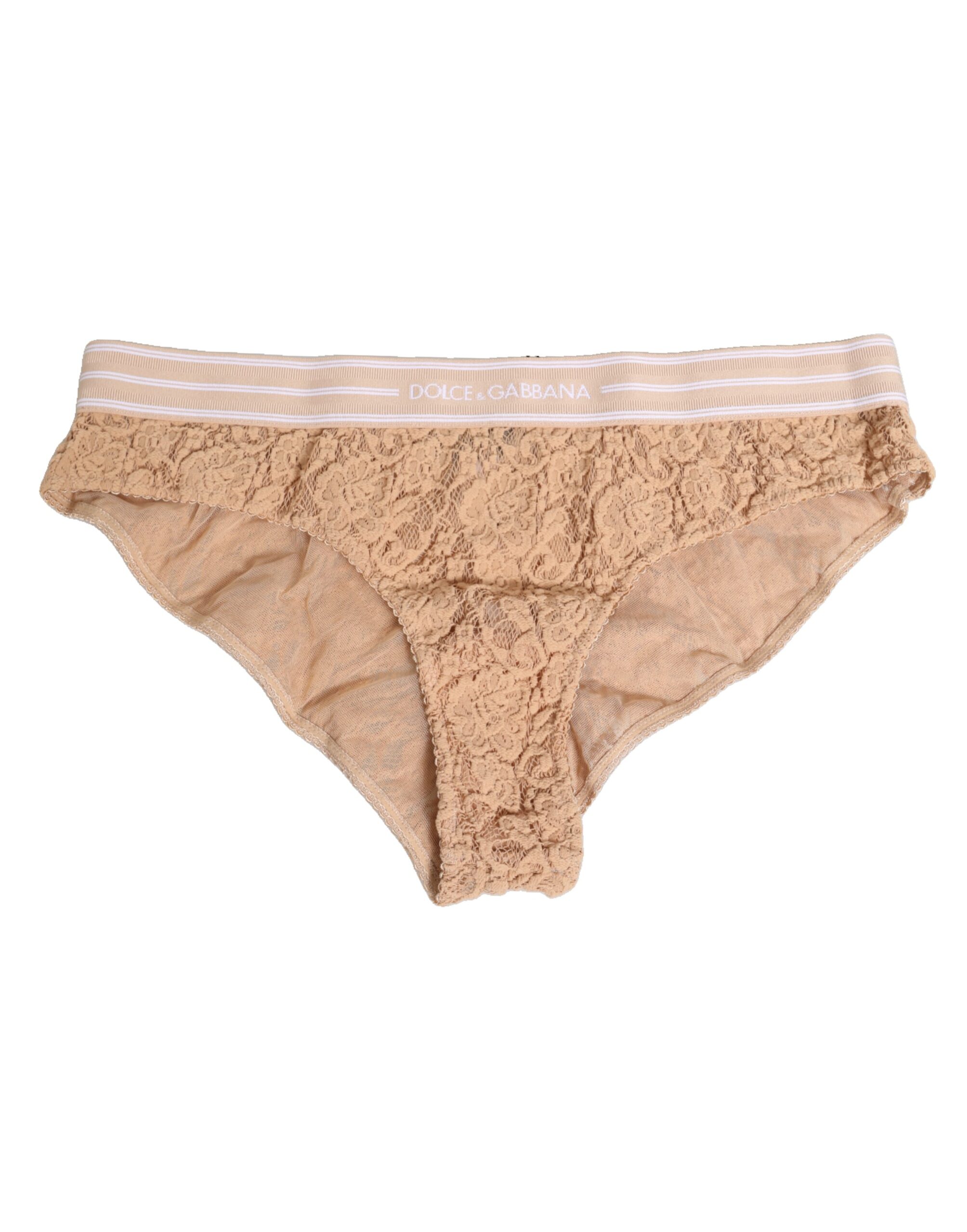 Dolce & Gabbana Beige Lace Nylon High Waist Panty Underwear - Image 2