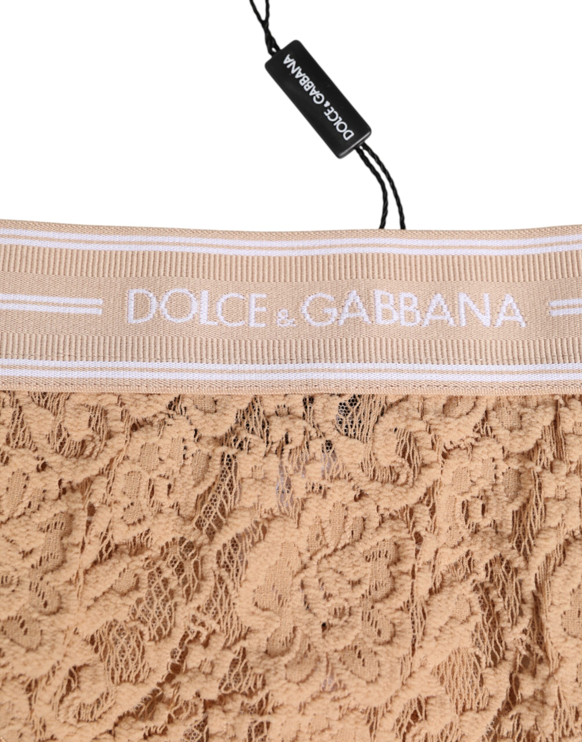 Dolce & Gabbana Beige Lace Nylon High Waist Panty Underwear - Image 3