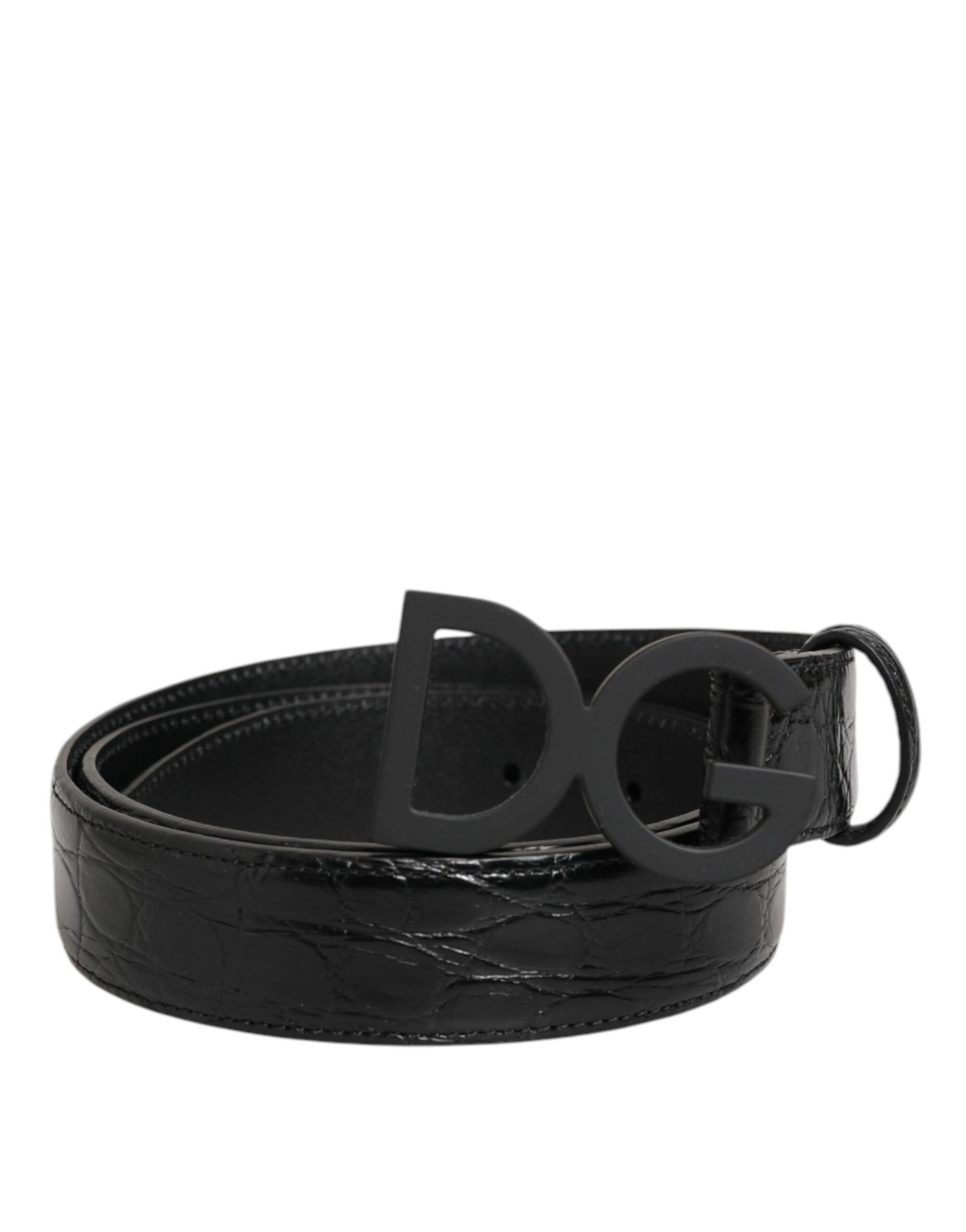 Dolce & Gabbana Black Exotic Leather Metal Logo Buckle Belt - Image 2