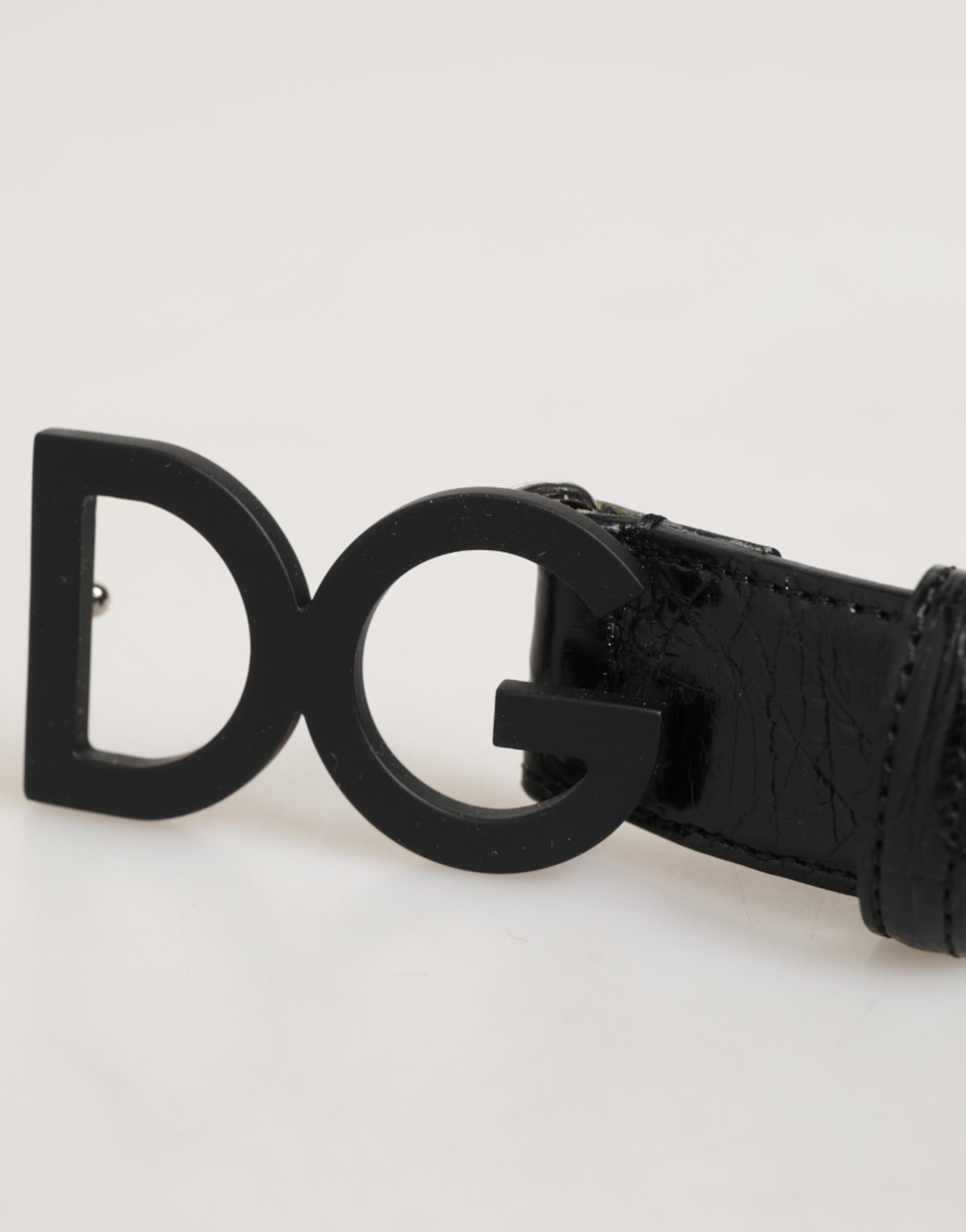 Dolce & Gabbana Black Exotic Leather Metal Logo Buckle Belt - Image 3