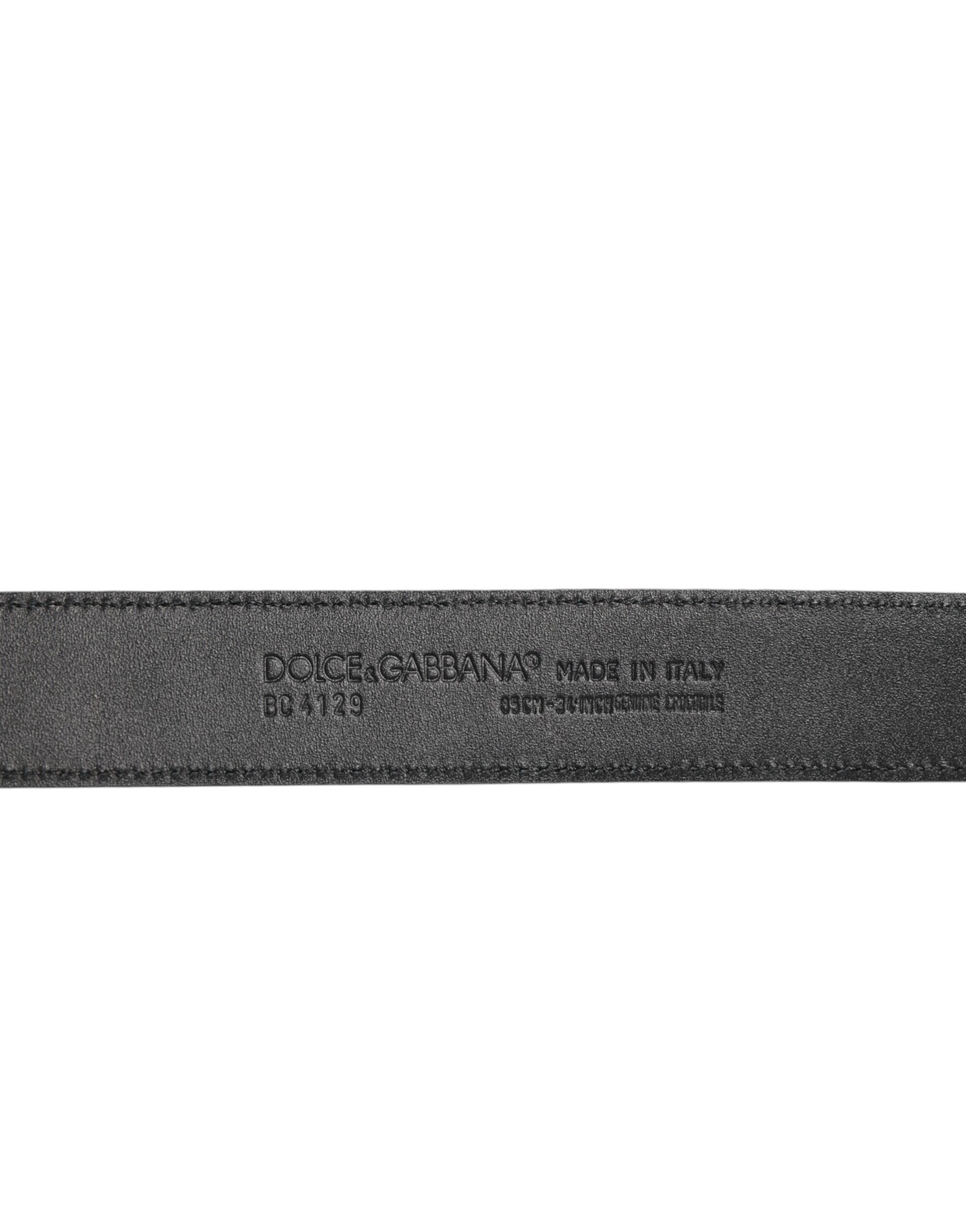 Dolce & Gabbana Black Exotic Leather Metal Logo Buckle Belt - Image 4