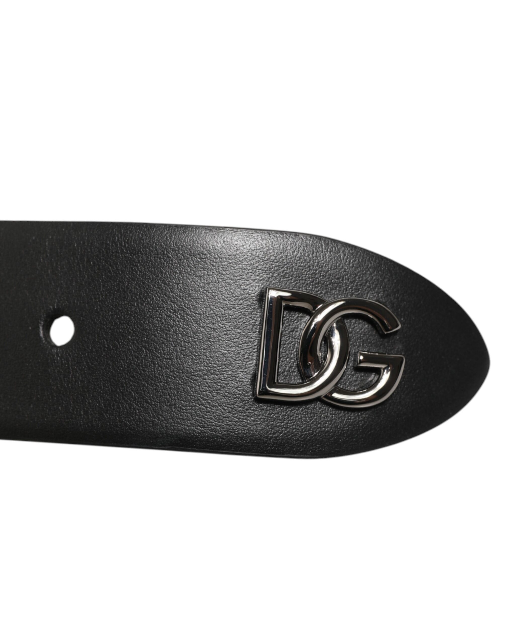 Dolce & Gabbana Black Calf Leather Studded Silver Buckle Belt - Image 4