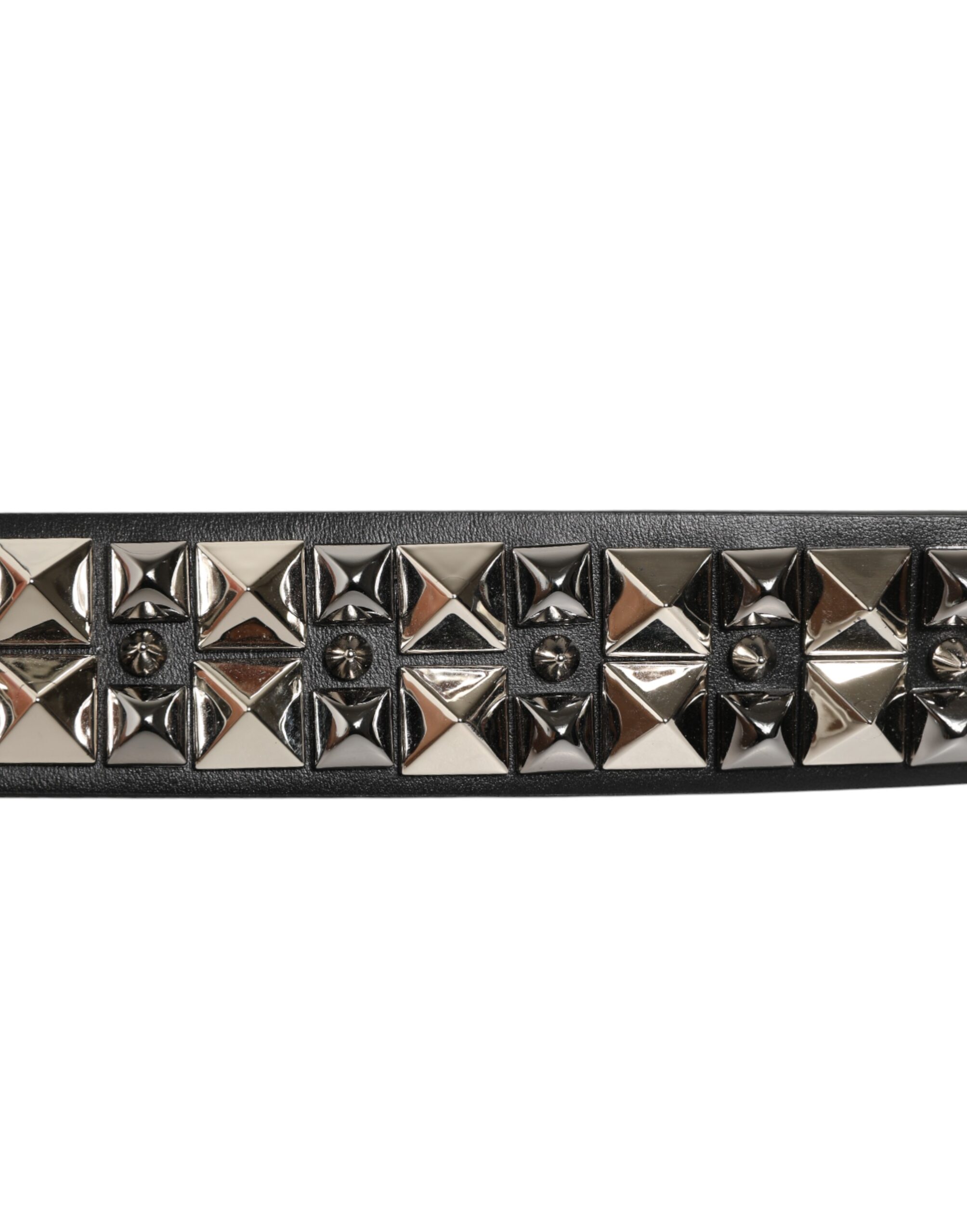 Dolce & Gabbana Black Calf Leather Studded Silver Buckle Belt - Image 5