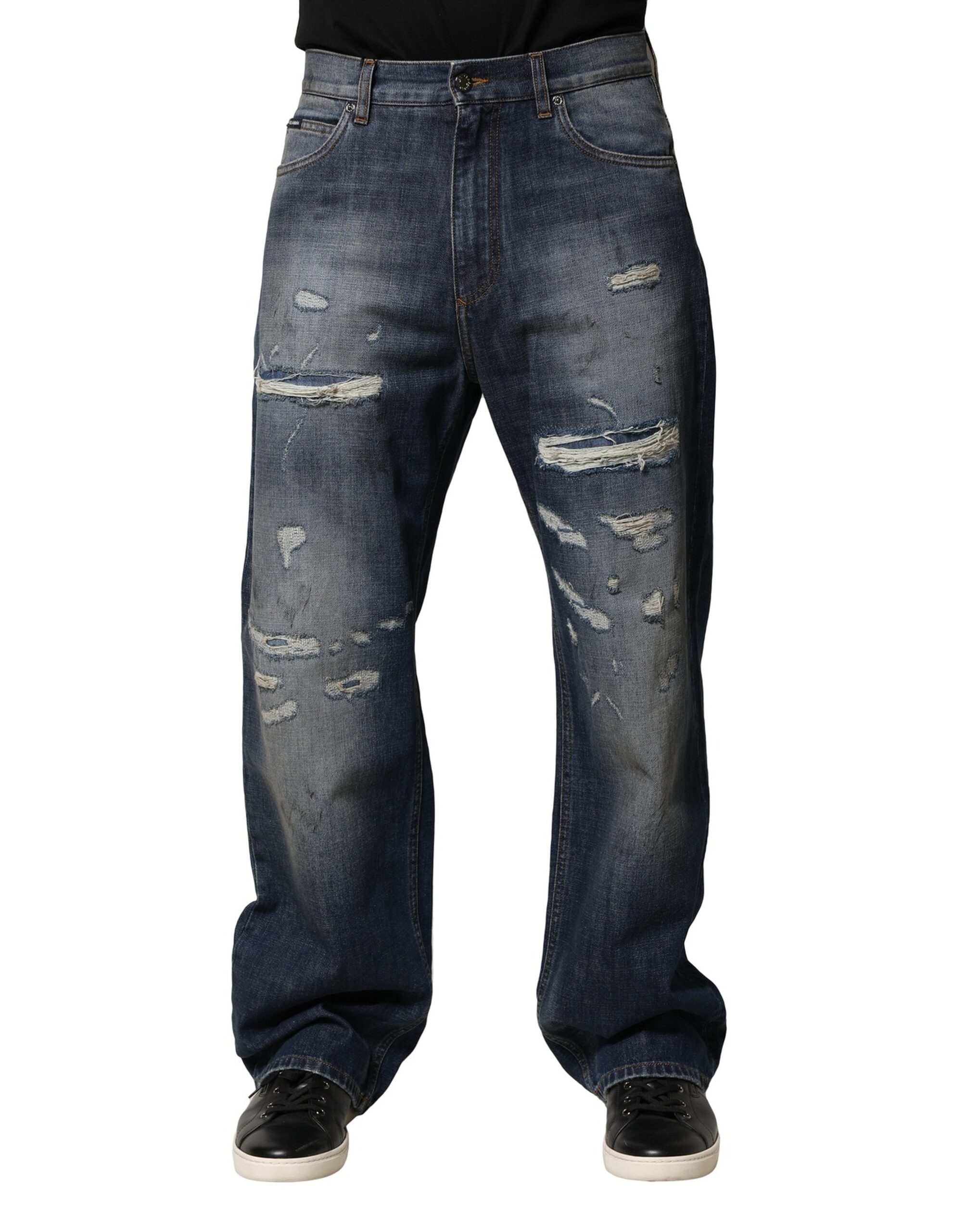 Dolce & Gabbana Blue Tattered Cotton Straight Men Denim Jeans - Image 2