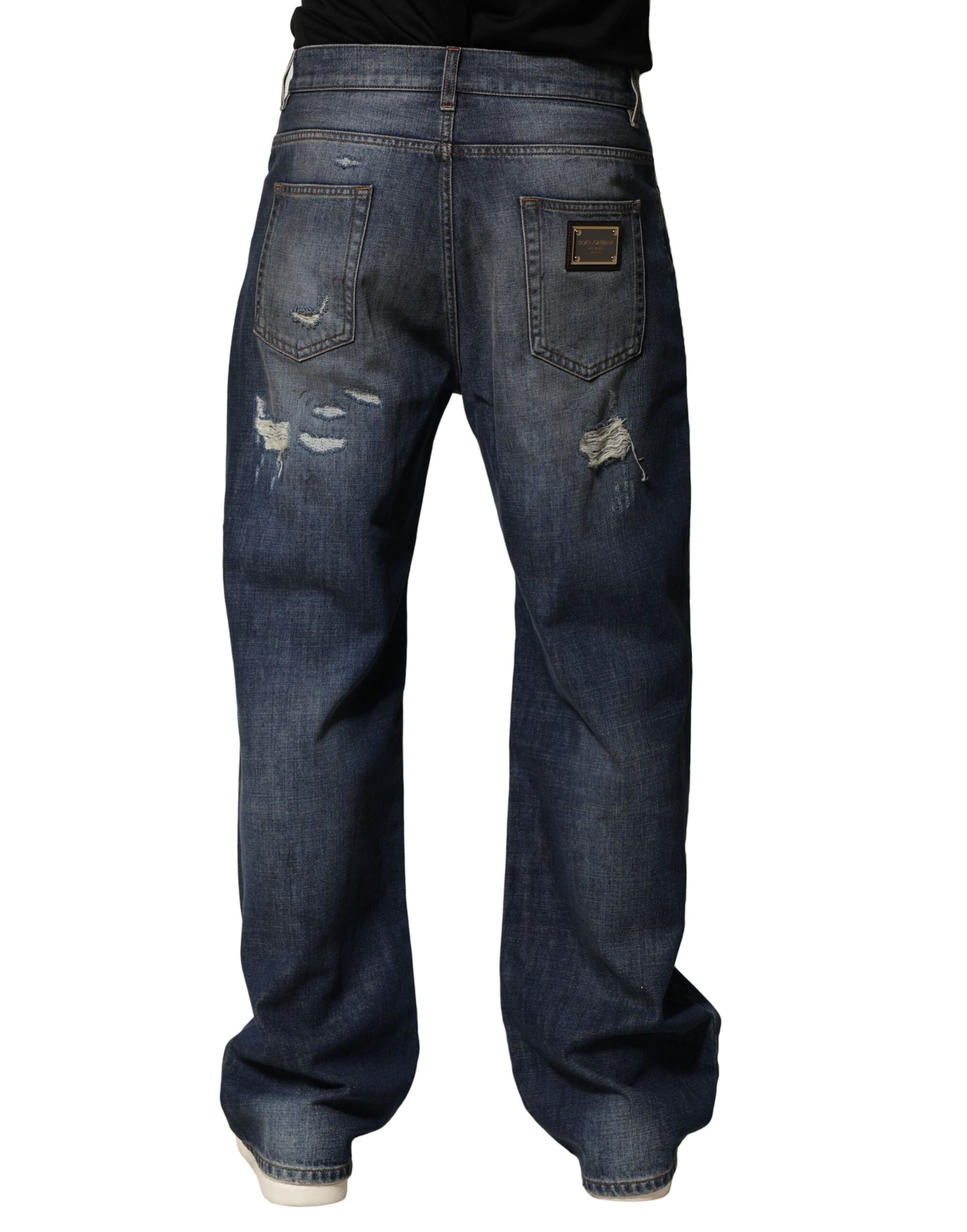 Dolce & Gabbana Blue Tattered Cotton Straight Men Denim Jeans - Image 4