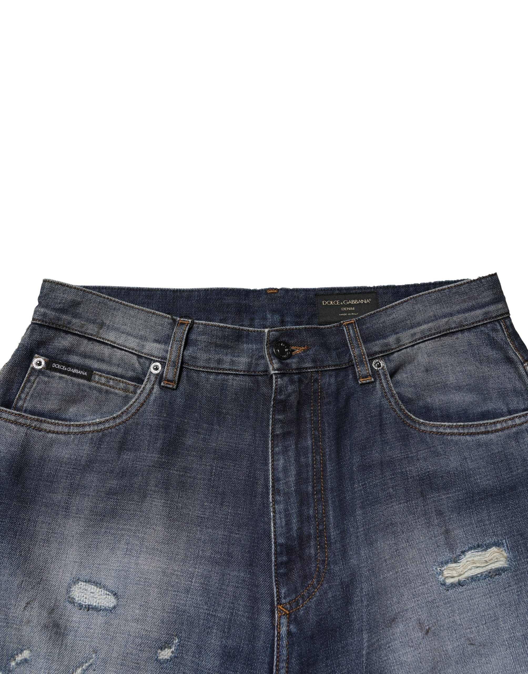 Dolce & Gabbana Blue Tattered Cotton Straight Men Denim Jeans - Image 5