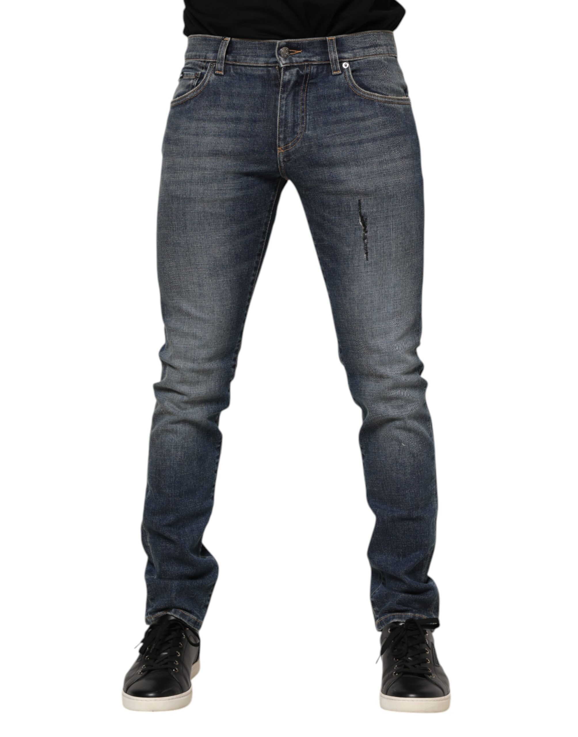 Dolce & Gabbana Blue Washed Cotton Skinny Men Denim Jeans - Image 2