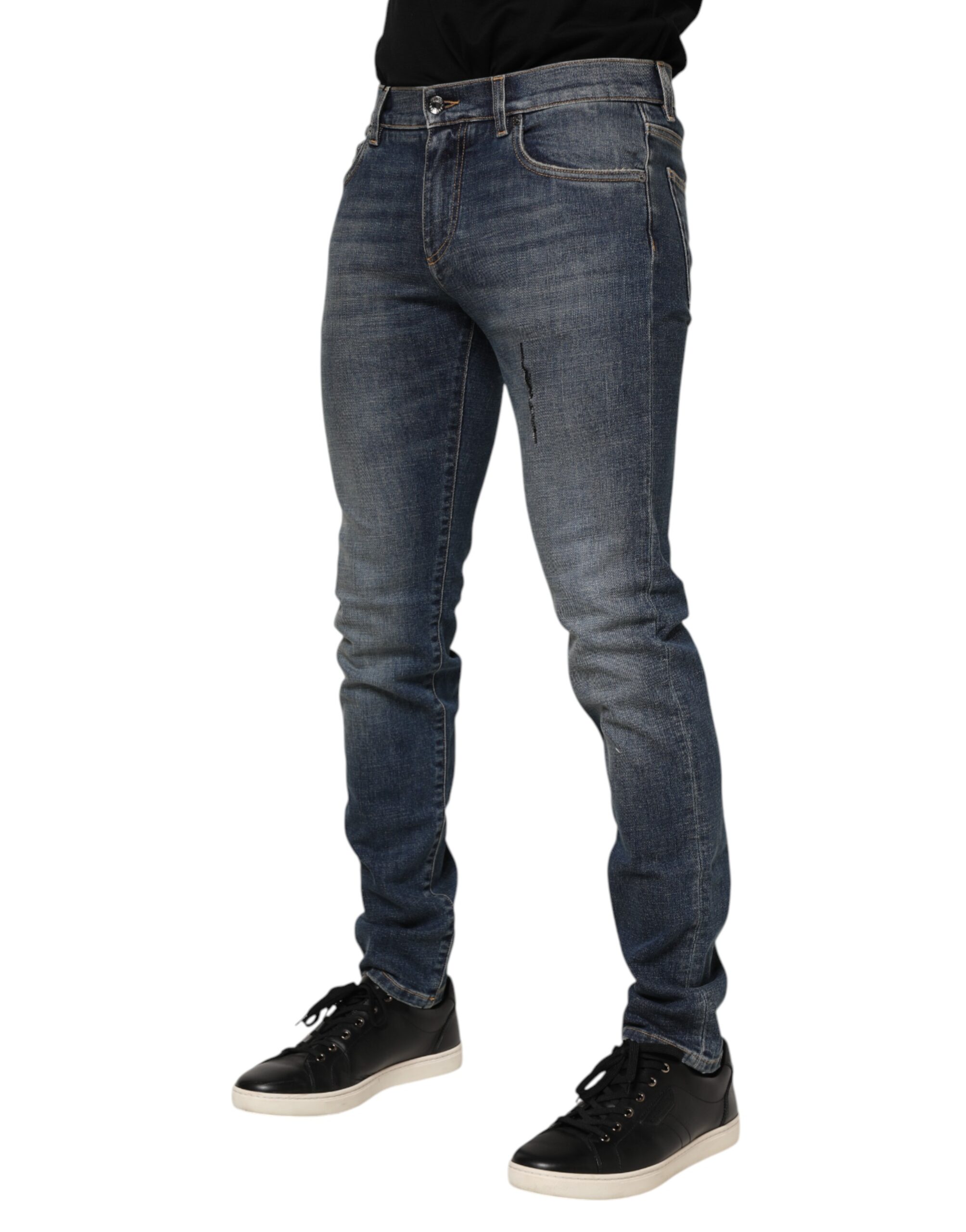 Dolce & Gabbana Blue Washed Cotton Skinny Men Denim Jeans - Image 3