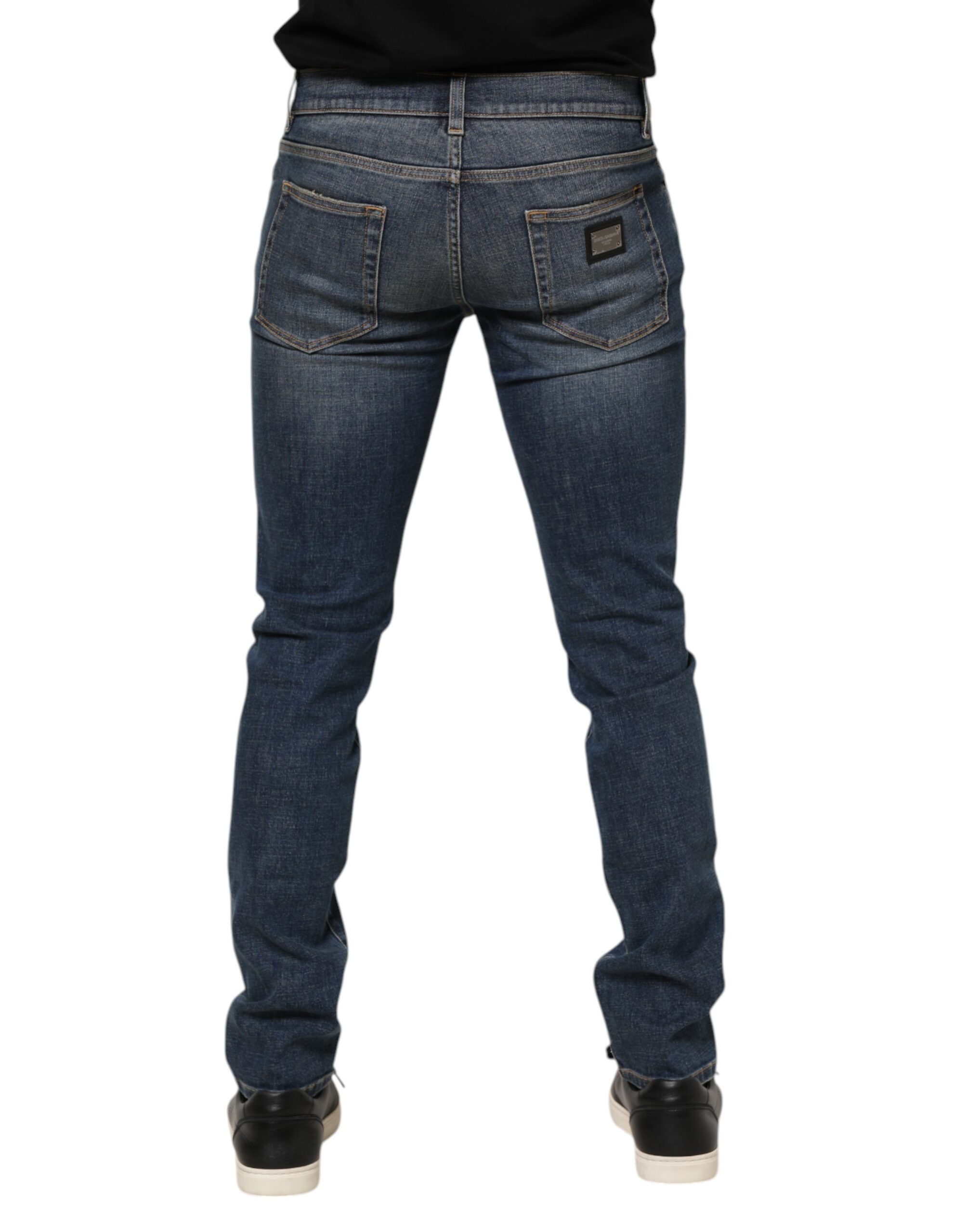 Dolce & Gabbana Blue Washed Cotton Skinny Men Denim Jeans - Image 4