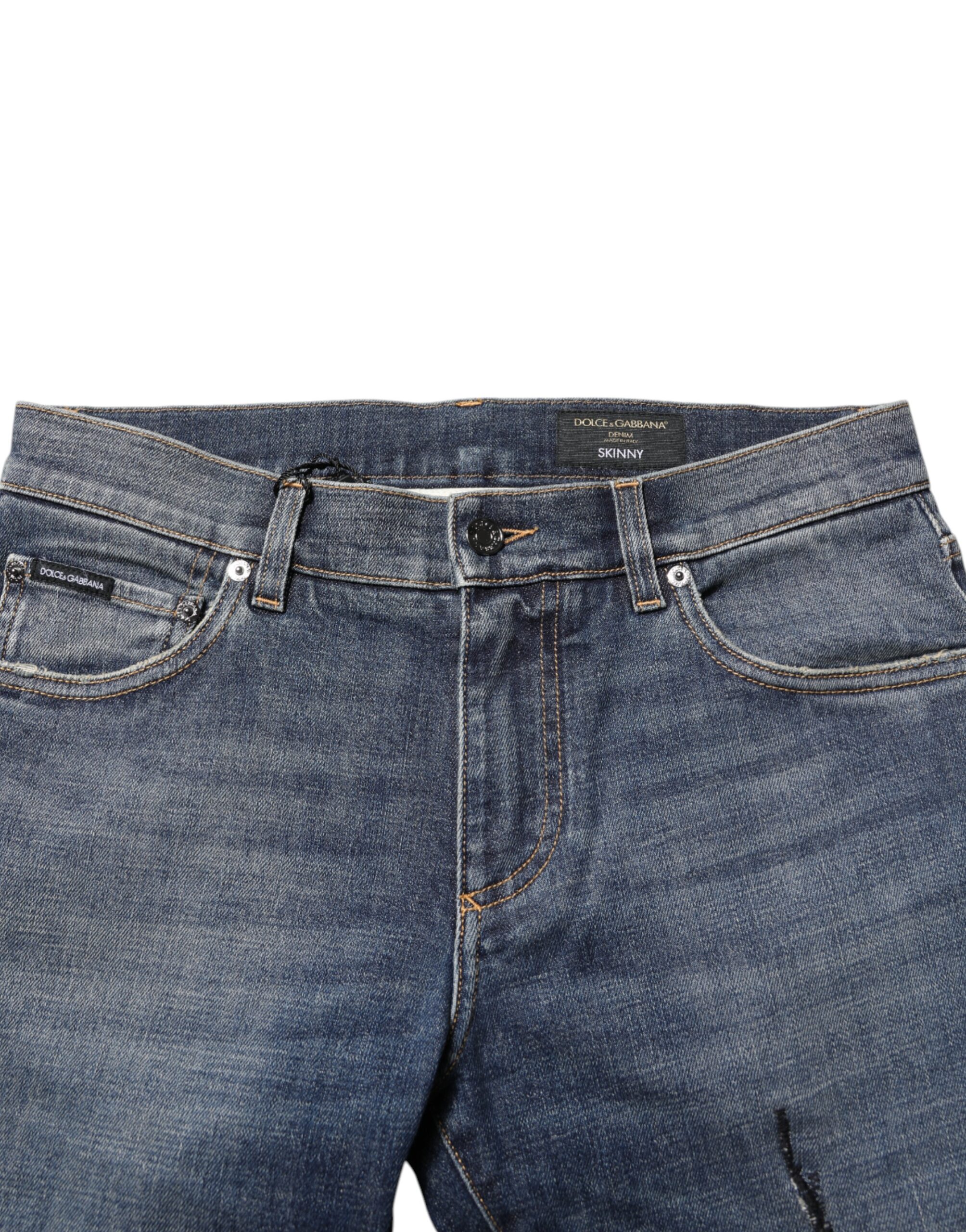 Dolce & Gabbana Blue Washed Cotton Skinny Men Denim Jeans - Image 5