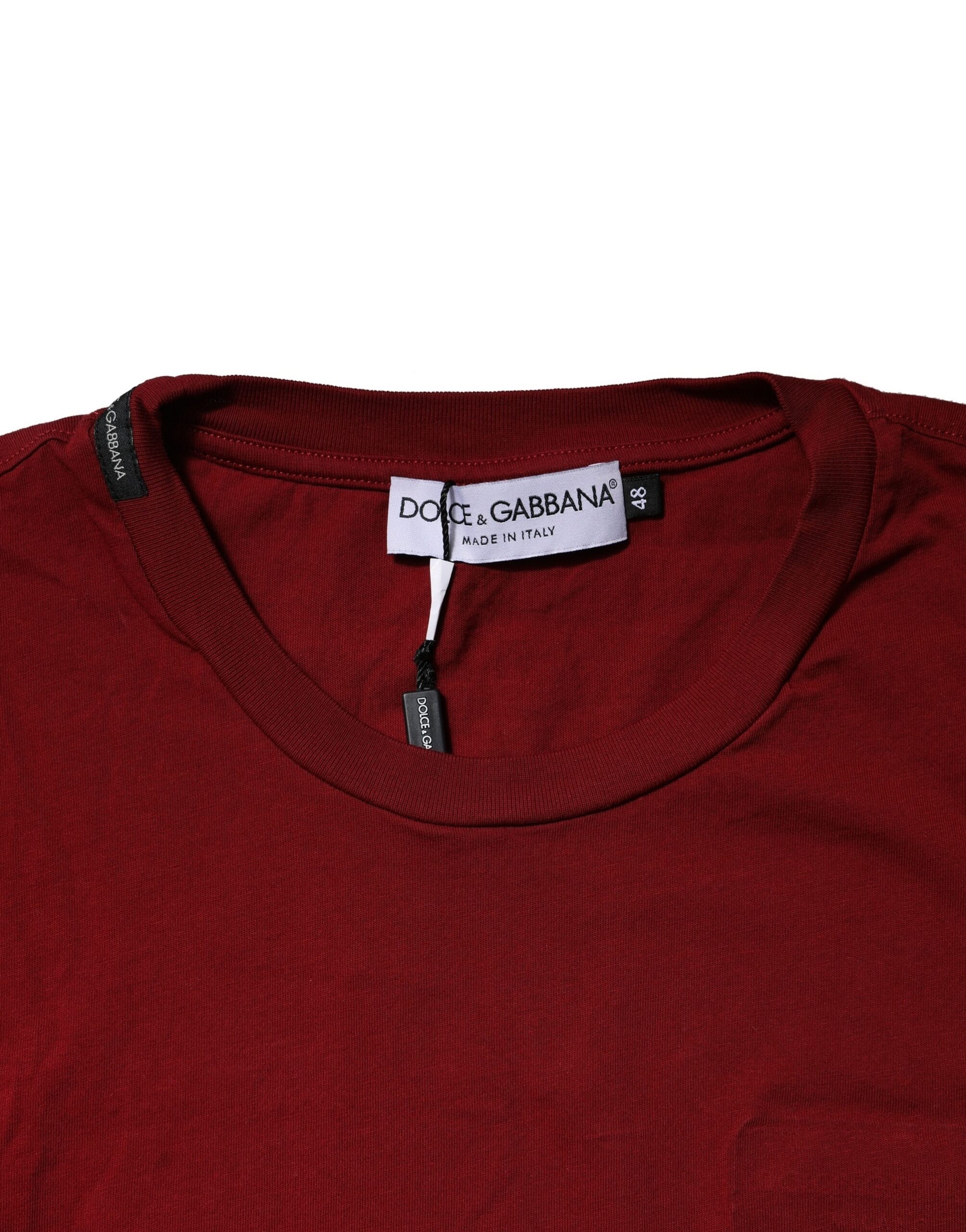 Dolce & Gabbana Maroon Cotton Crew Neck Short Sleeves T-Shirt - Image 4