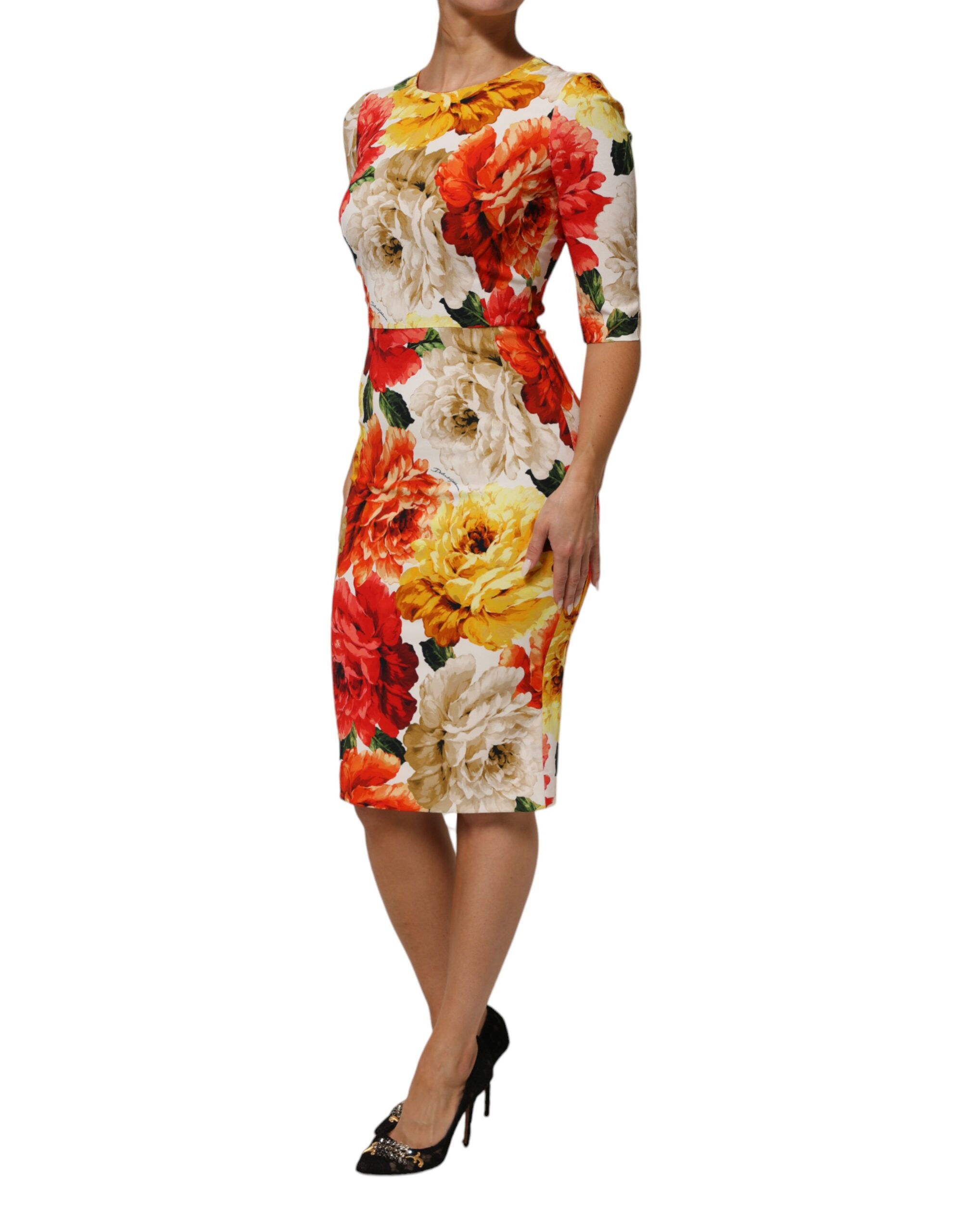 Dolce & Gabbana Multicolor Floral Print Viscose Sheath Dress - Image 3