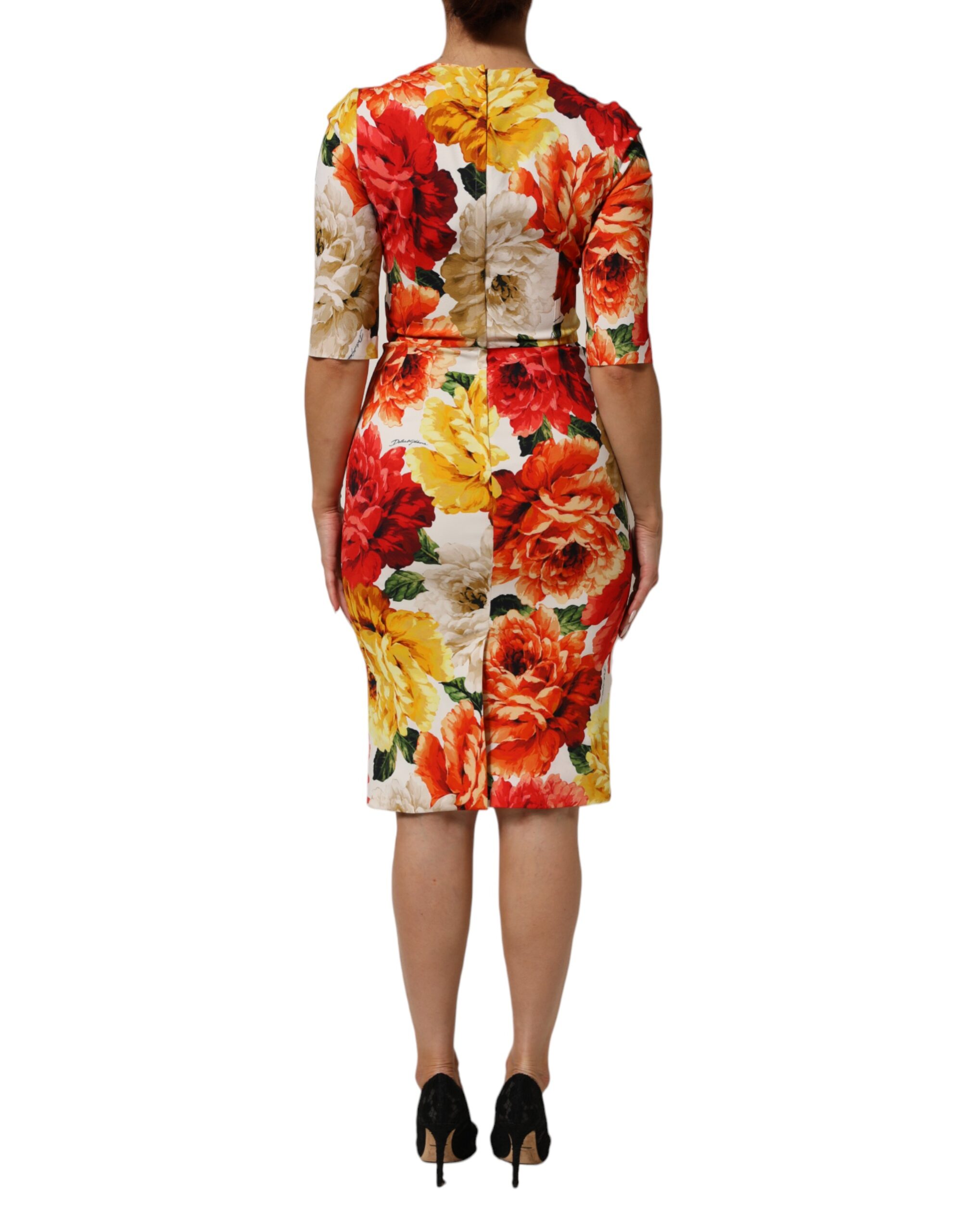 Dolce & Gabbana Multicolor Floral Print Viscose Sheath Dress - Image 4