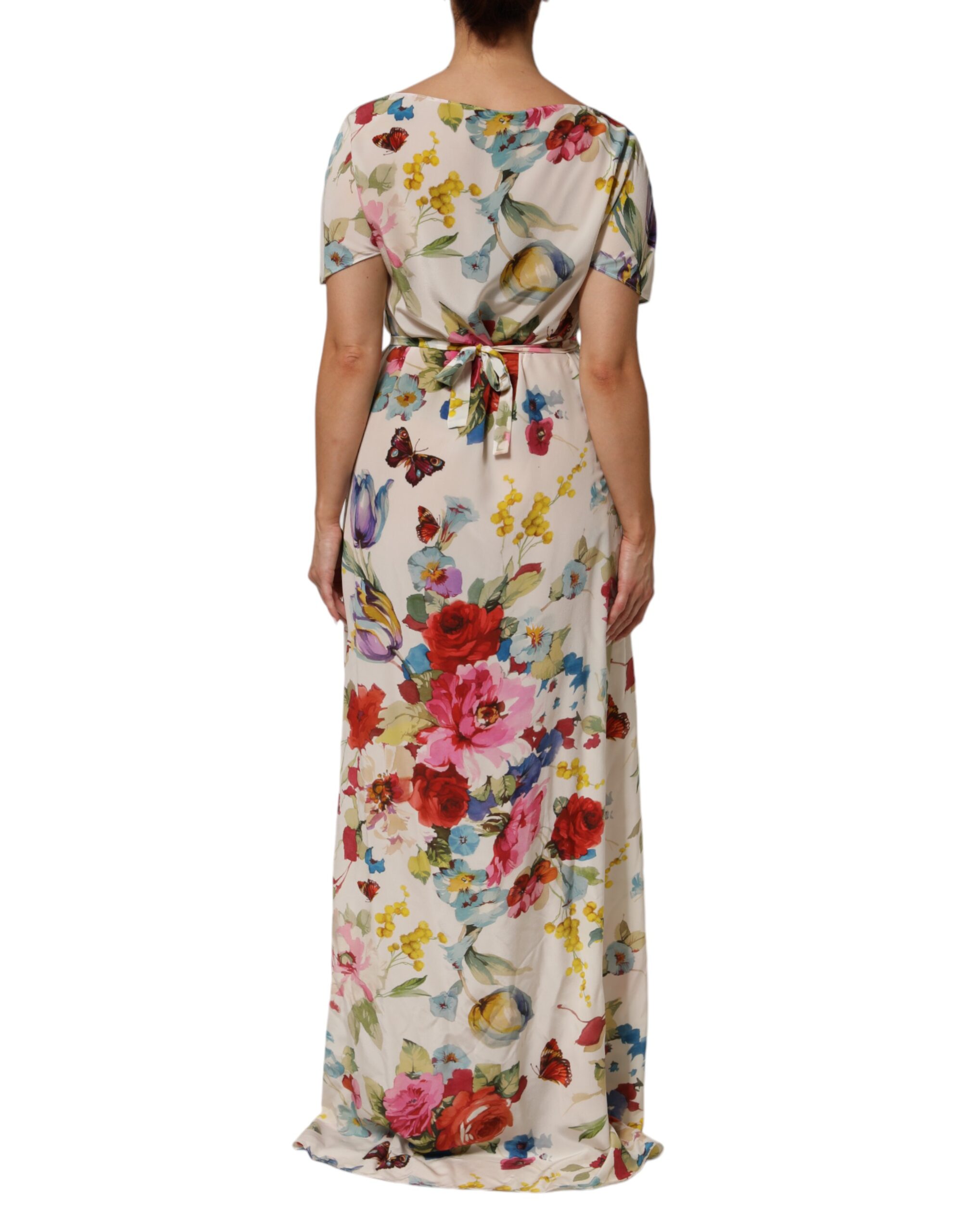 Dolce & Gabbana White Floral Print Silk Sheath LongGown Dress - Image 4