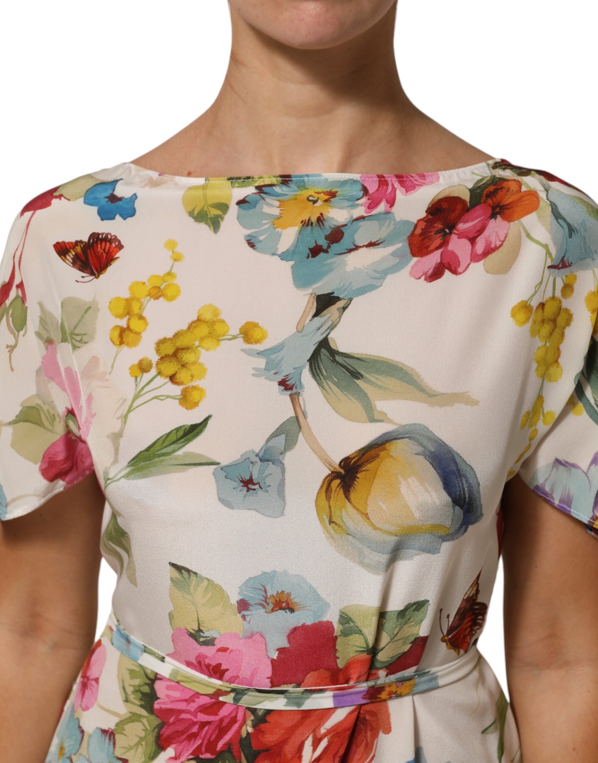 Dolce & Gabbana White Floral Print Silk Sheath LongGown Dress - Image 5