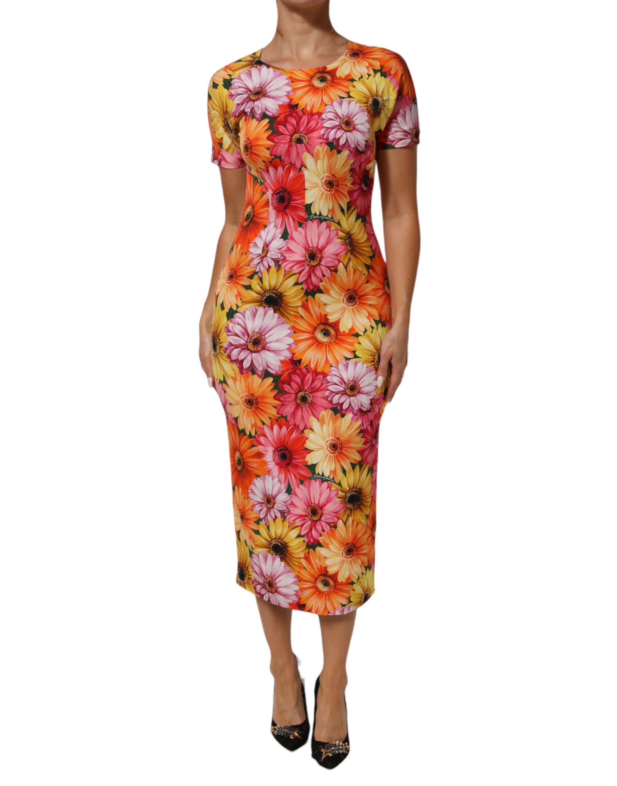 Dolce & Gabbana Multicolor Floral Print SilkSheath Midi Dress - Image 2