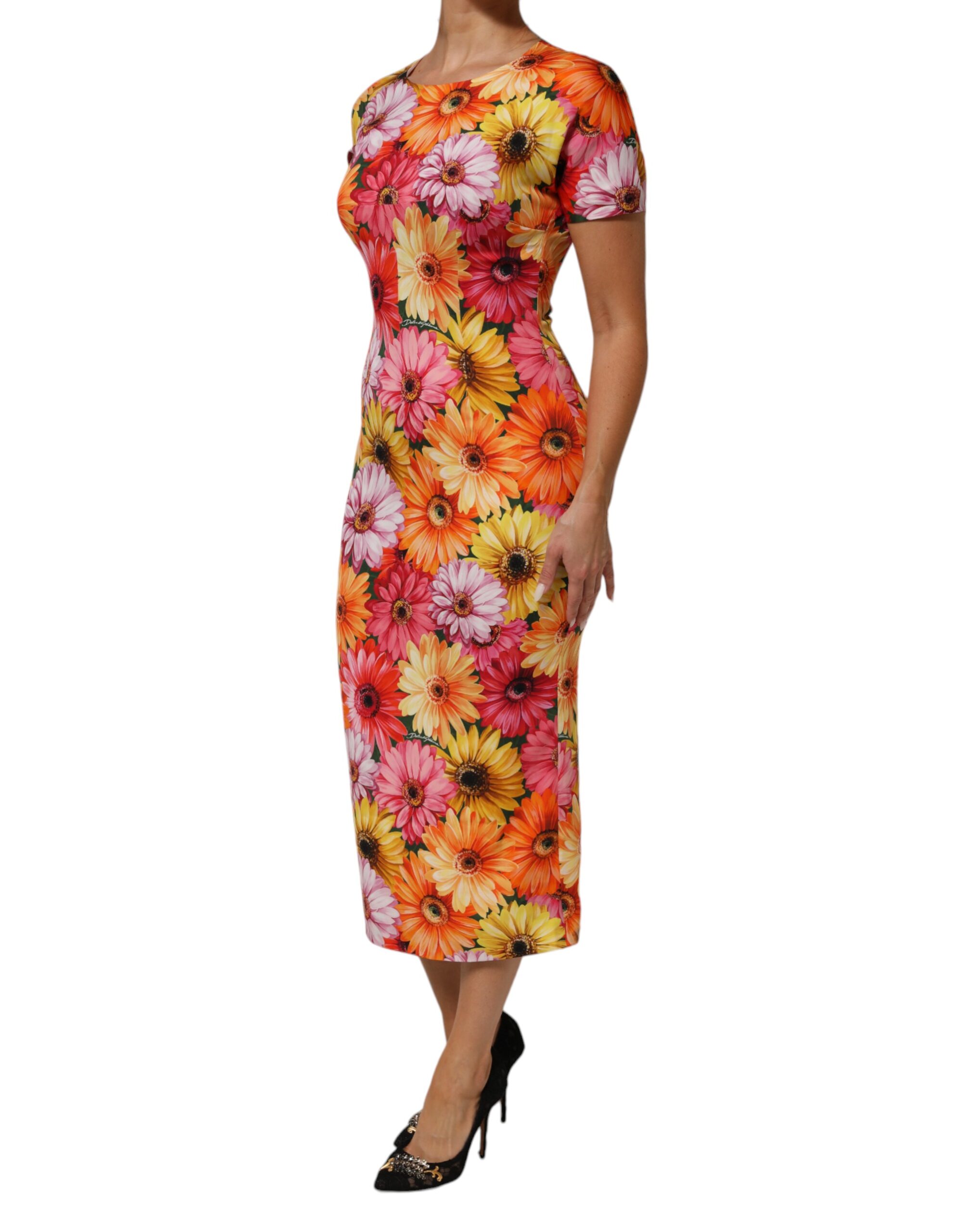 Dolce & Gabbana Multicolor Floral Print SilkSheath Midi Dress - Image 3