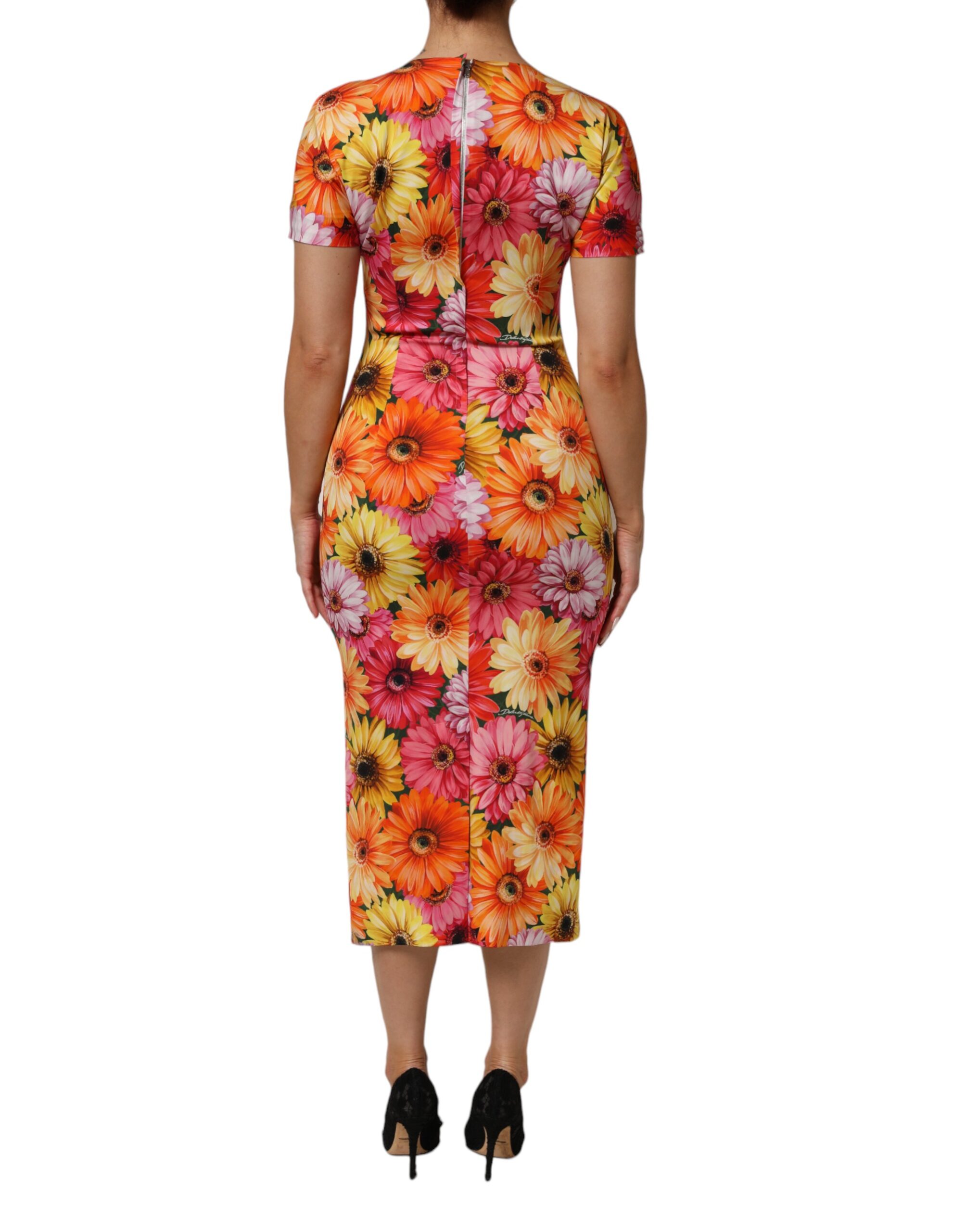 Dolce & Gabbana Multicolor Floral Print SilkSheath Midi Dress - Image 4