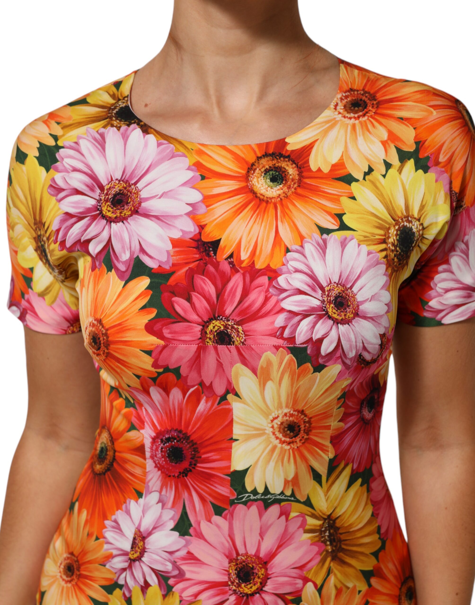 Dolce & Gabbana Multicolor Floral Print SilkSheath Midi Dress - Image 5